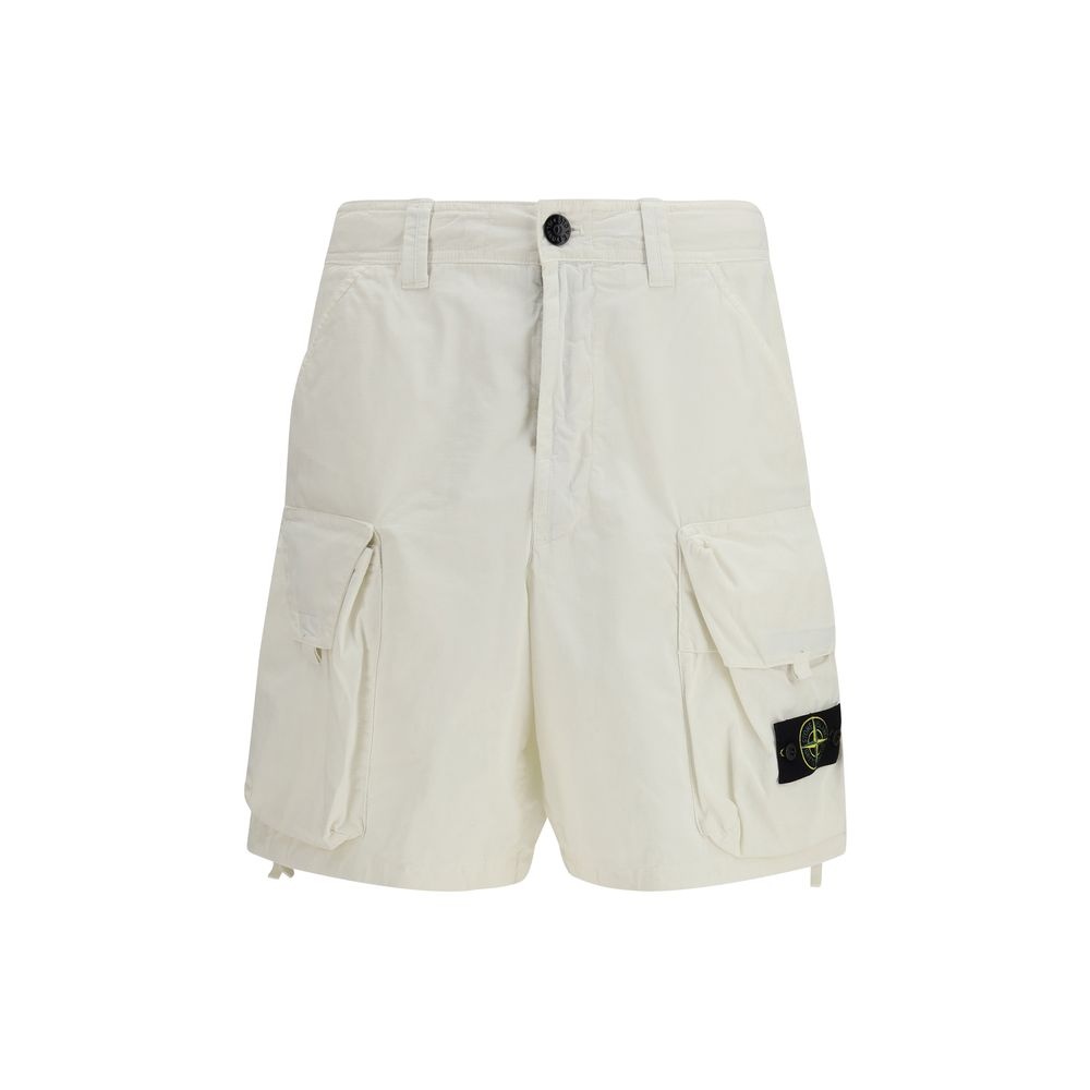Stone Island White Cotton Bermuda Shorts