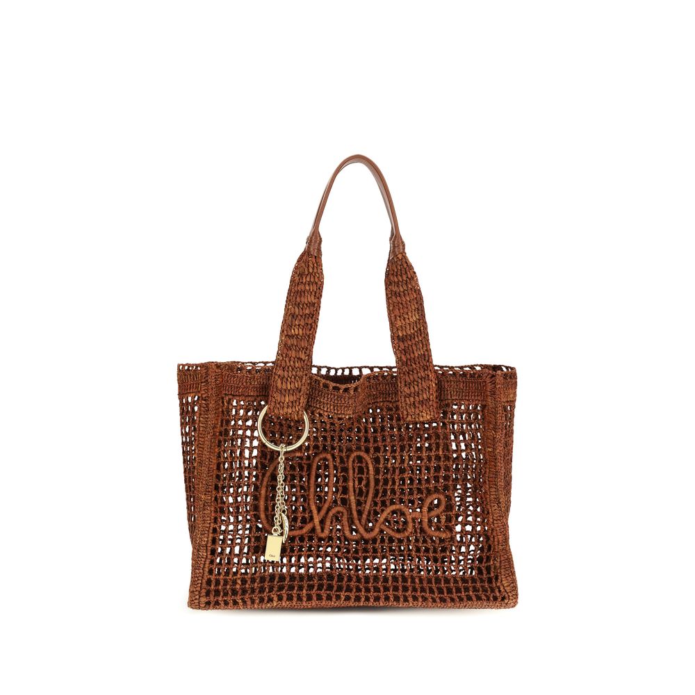 Sac bandoulière en raphia Chloé Brown