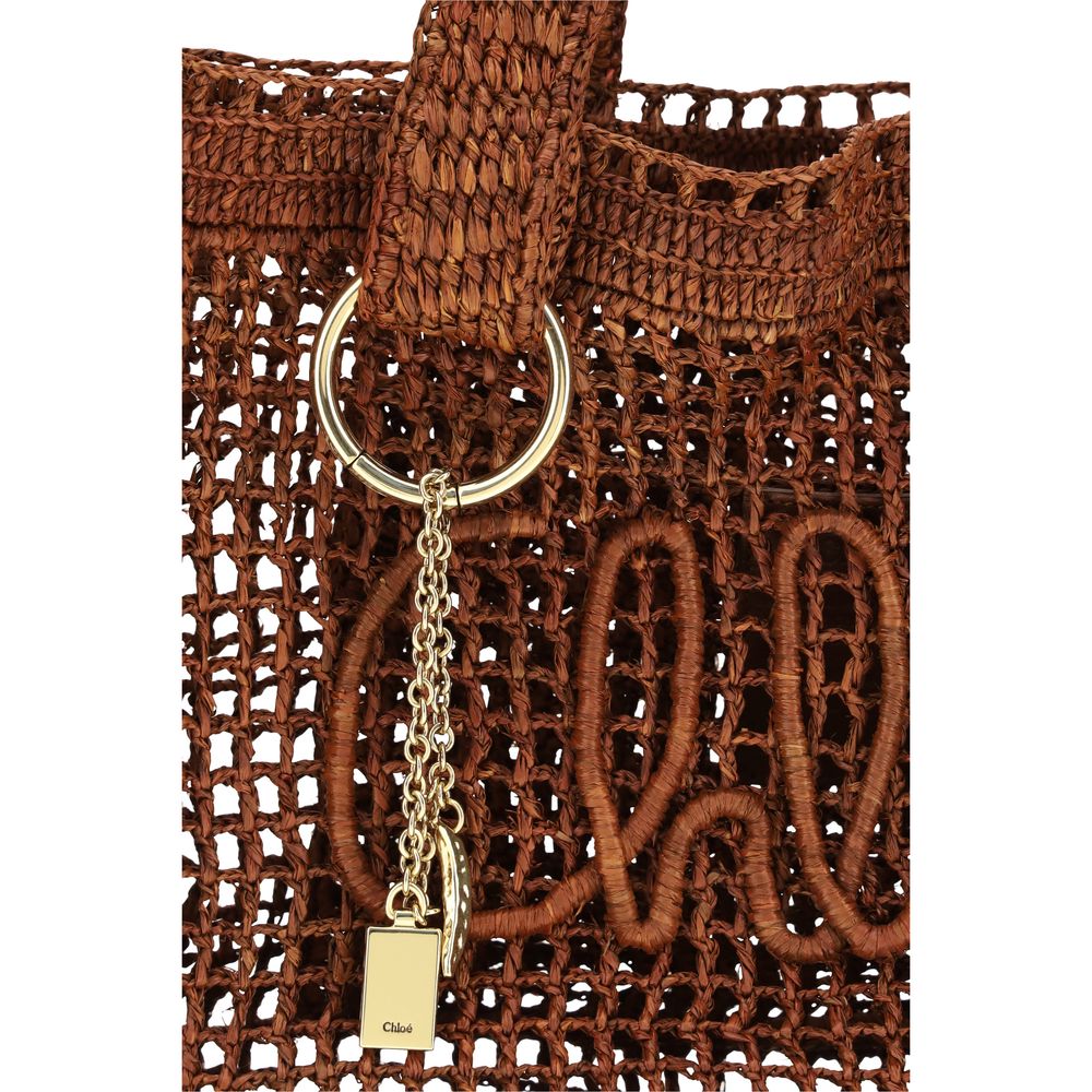Sac bandoulière en raphia Chloé Brown