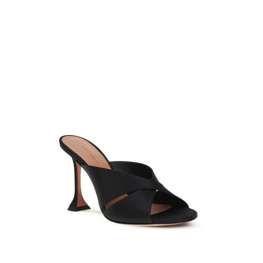 Amina Muaddi Schwarze Seidensandalen