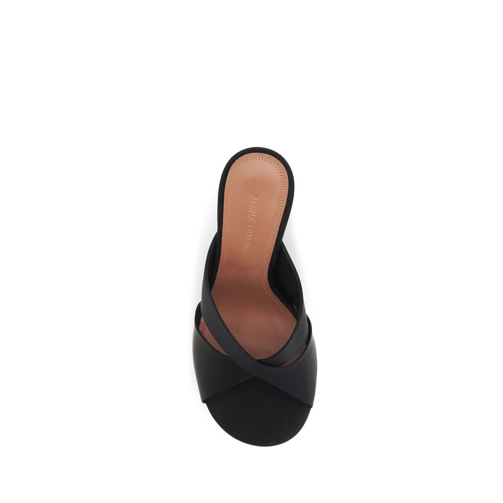 Amina Muaddi Schwarze Seidensandalen