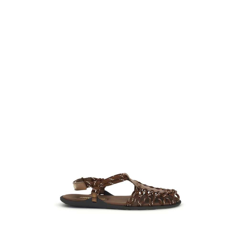Miu Miu Brown Calf Leather Bos Taurus Flat Sandals