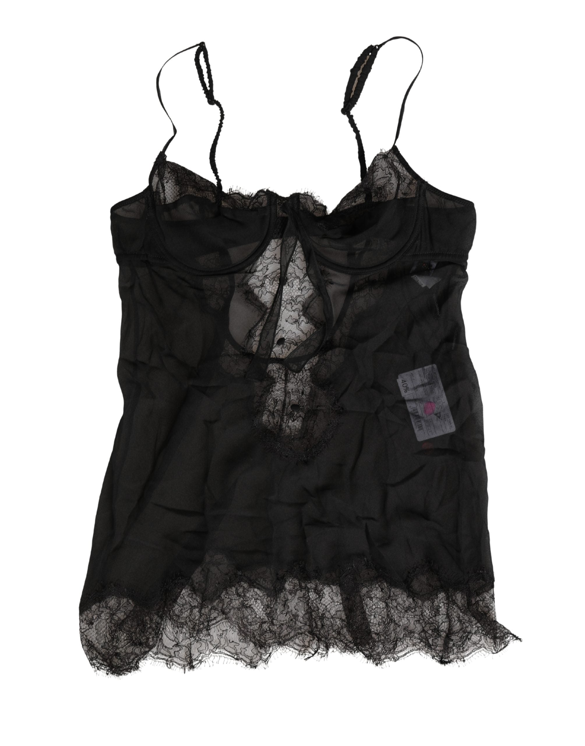 Dolce & Gabbana Chemise de lingerie en soie noire avec dentelle