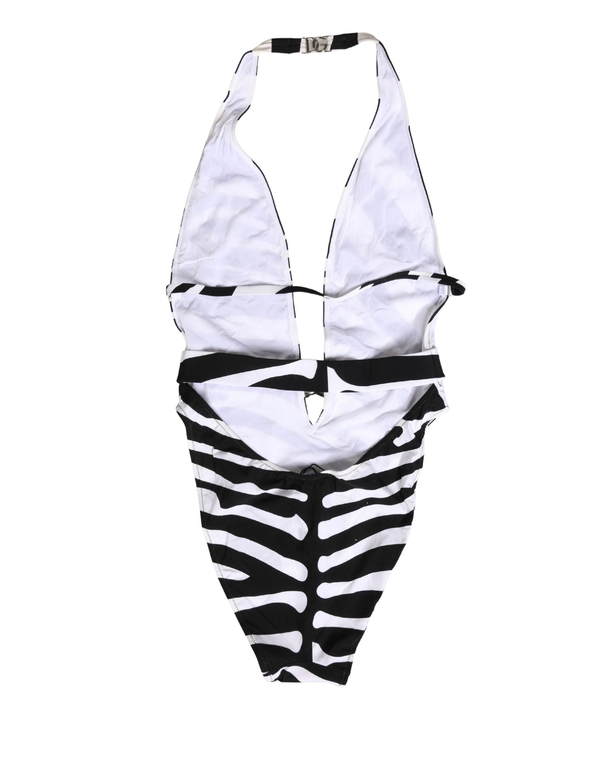 Dolce & Gabbana Schwarz-Weiß Zebra Tiefer V-Ausschnitt Einteiliger Badeanzug