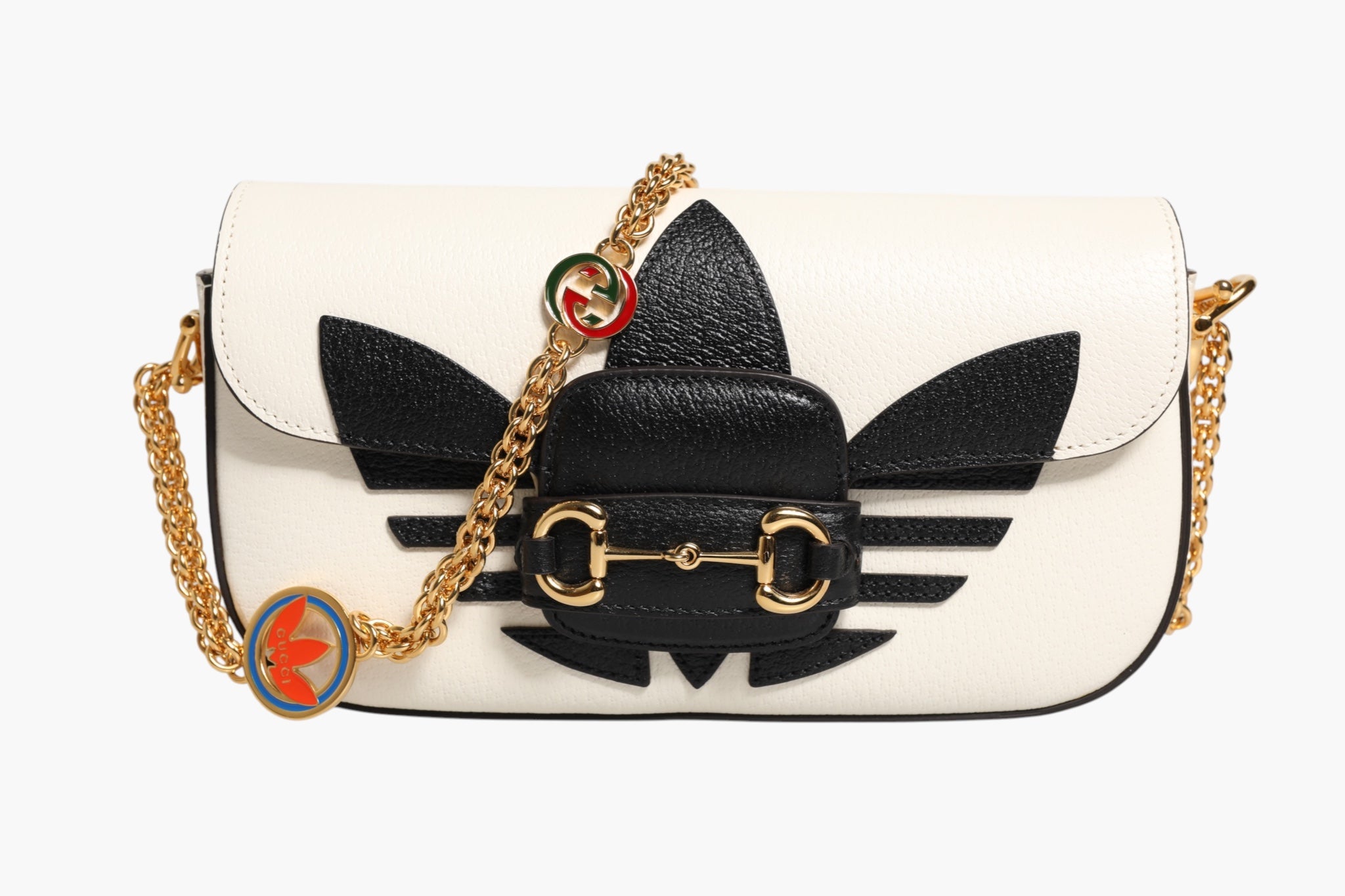 Sac porté épaule Gucci x Adidas Horsebit 1955 en cuir de veau blanc et noir
