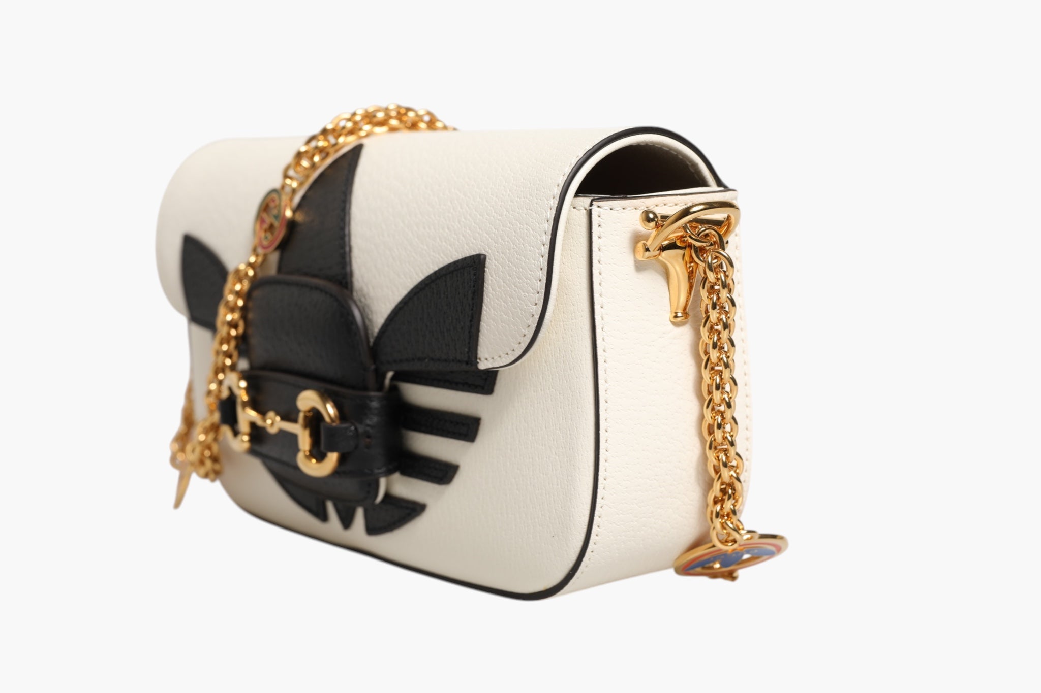 Sac porté épaule Gucci x Adidas Horsebit 1955 en cuir de veau blanc et noir
