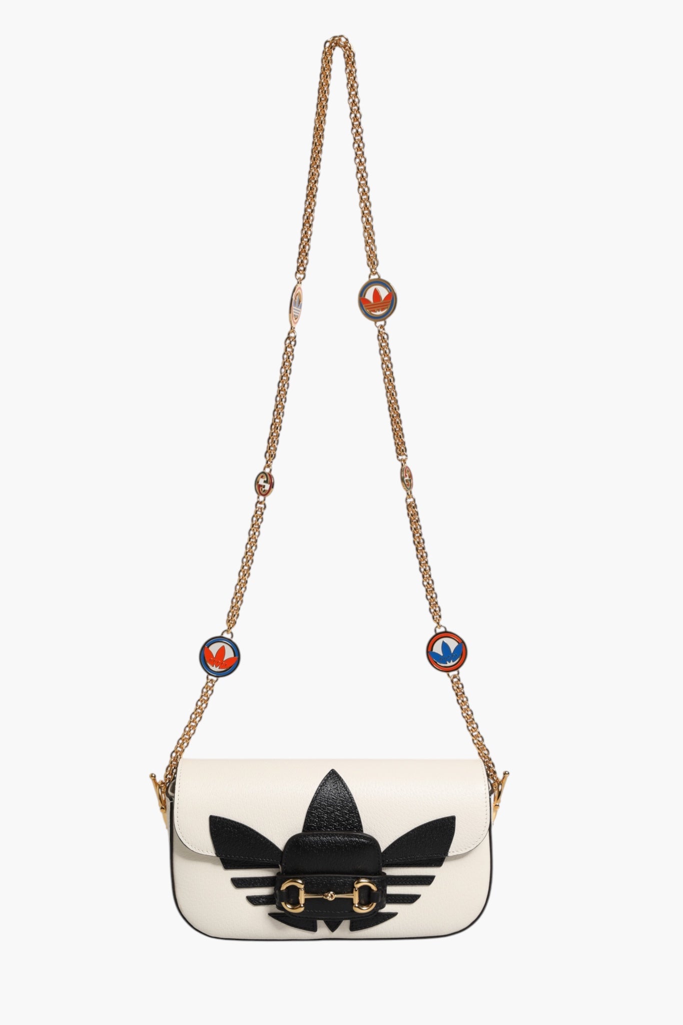 Sac porté épaule Gucci x Adidas Horsebit 1955 en cuir de veau blanc et noir