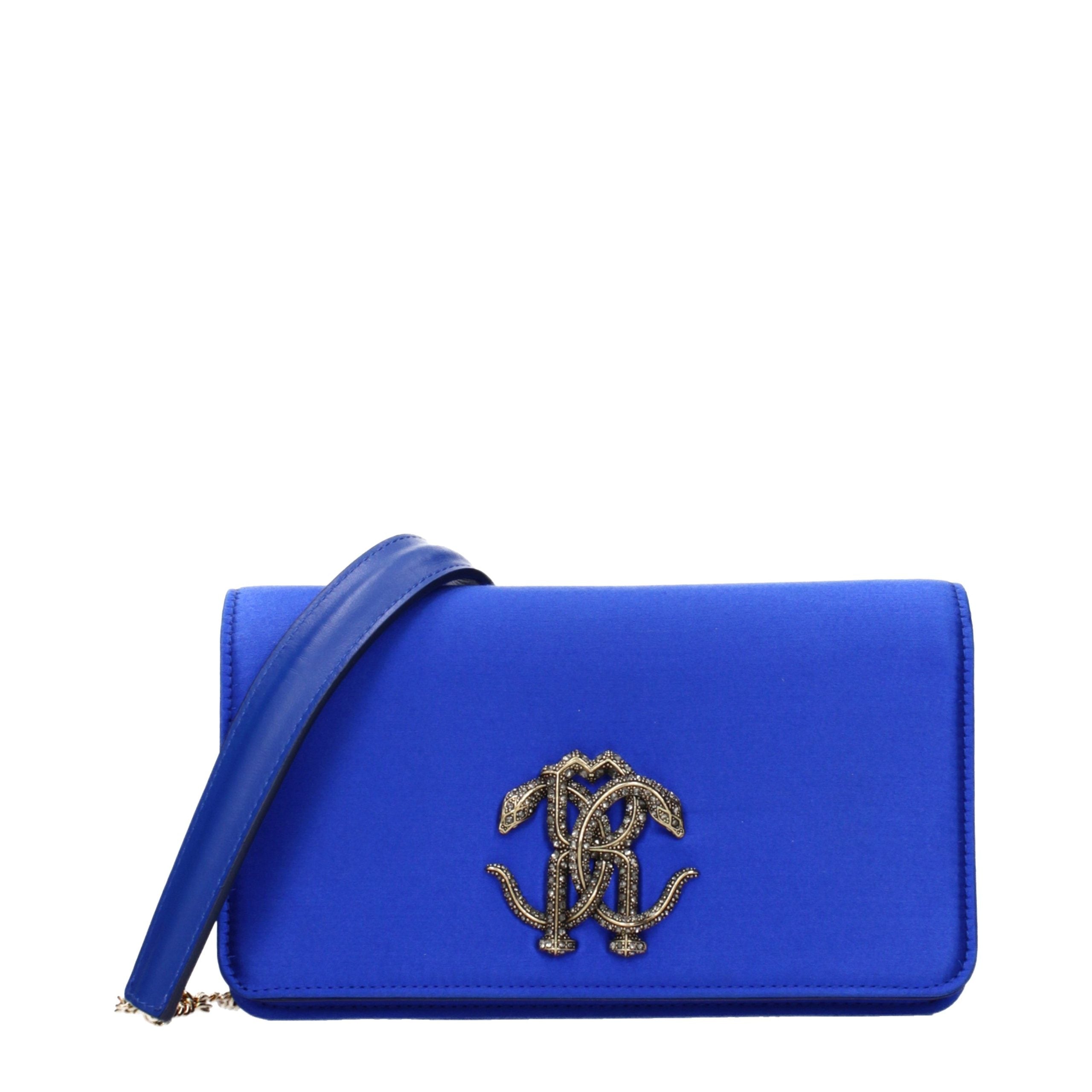 Roberto Cavalli Blaue Satin-Clutch-Tasche