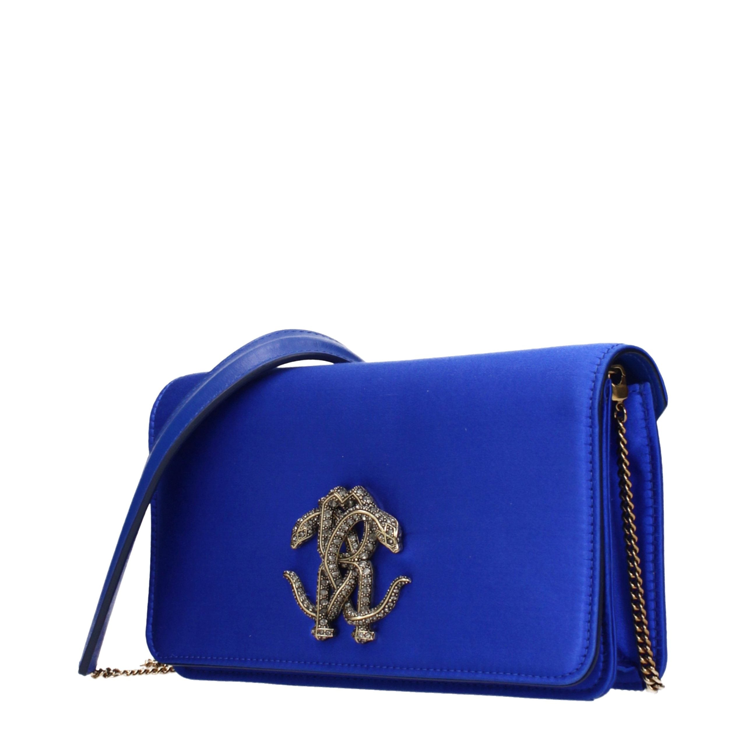 Roberto Cavalli Blaue Satin-Clutch-Tasche