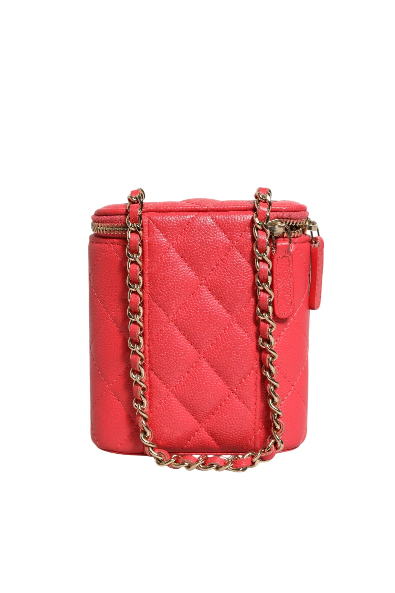 Trousse de Toilette Chanel Coco Beauty Verticale Matelassée en Cuir Caviar Rouge avec Chaîne (Petit Modèle)