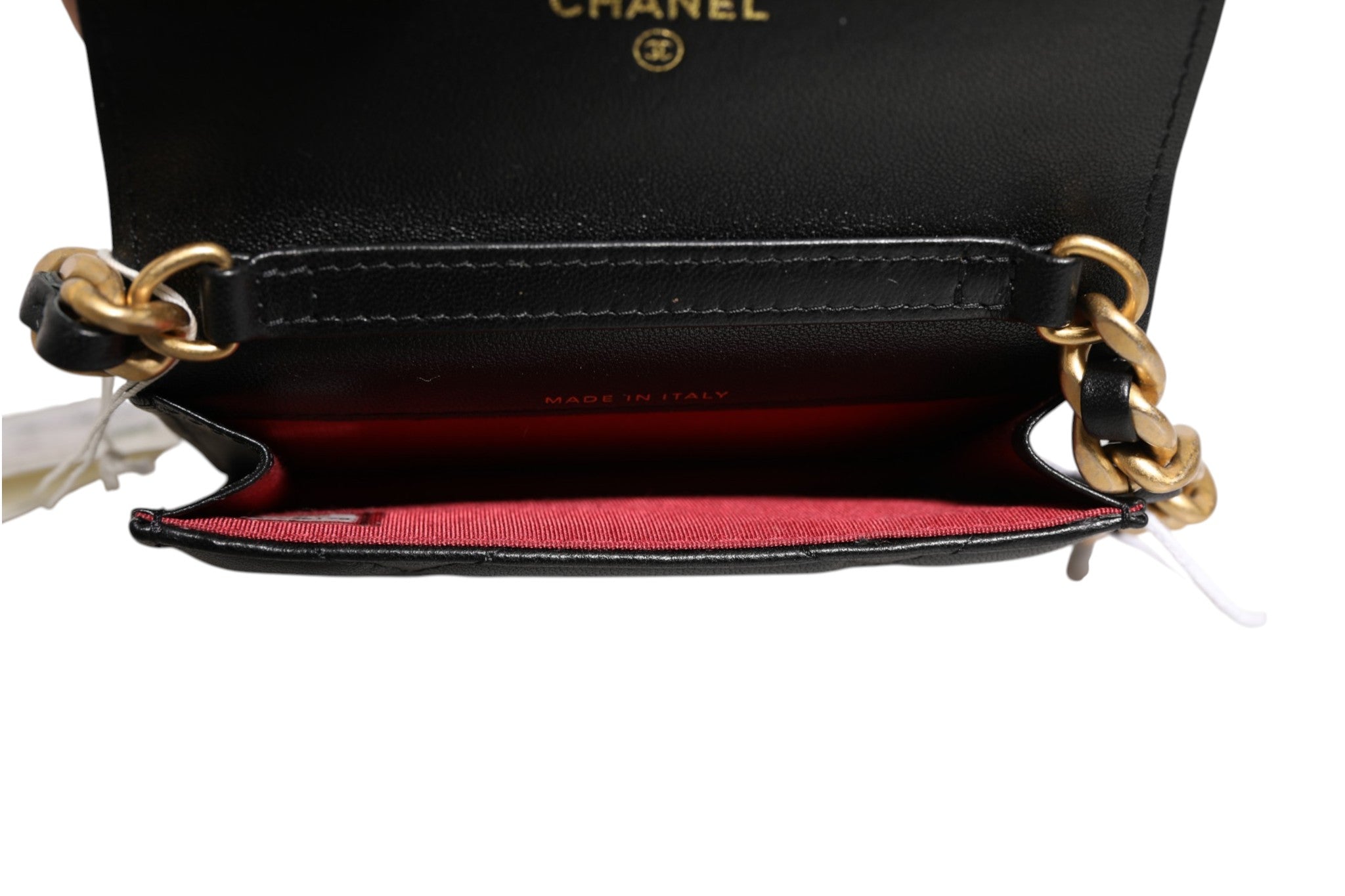 Chanel 19 Flap Coin Purse Gestepptes Leder Schwarz Crossbody
