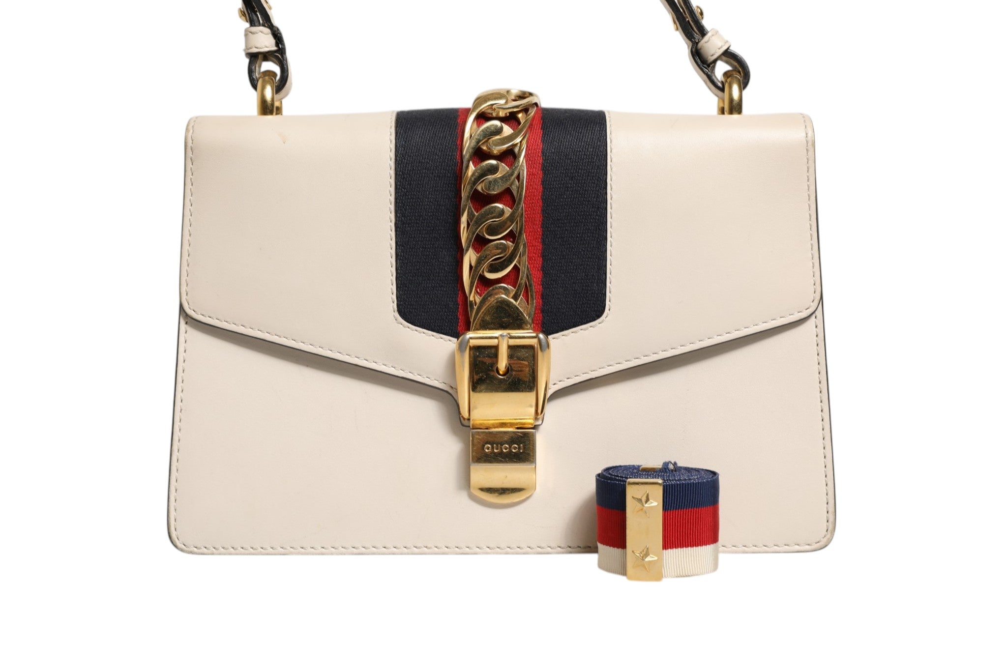 Gucci Sylvie Umhängetasche aus weißem Kalbsleder