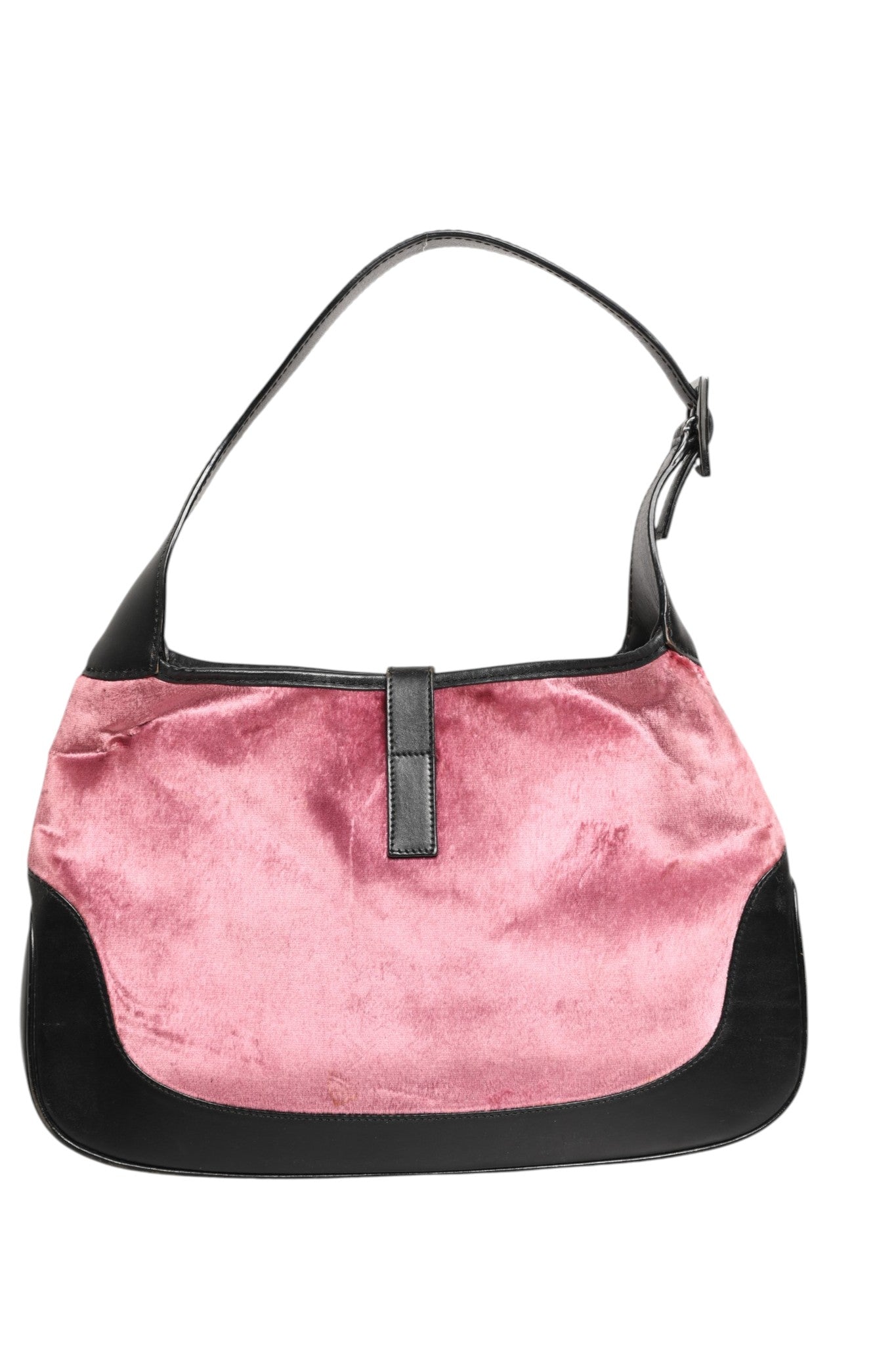 Gucci Jackie Schultertasche aus pinkfarbenem Samt und schwarzem Leder
