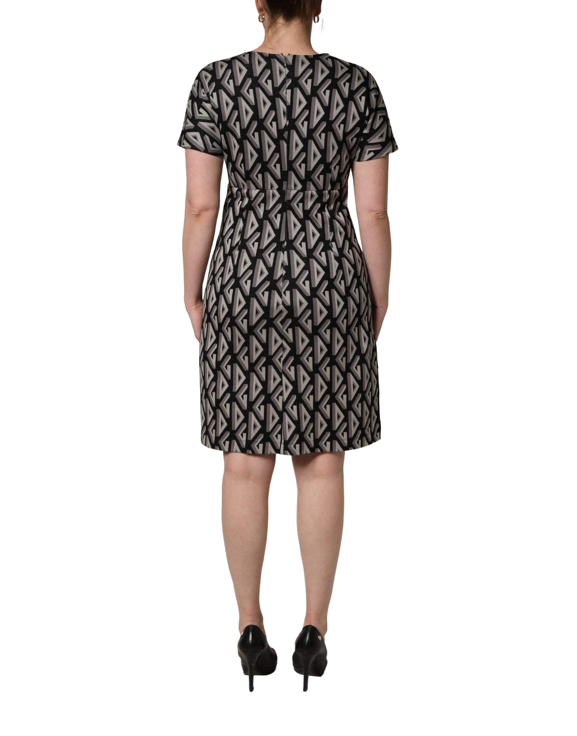 Dolce & Gabbana Schwarzes knielanges Baumwollkleid mit Logo-Print