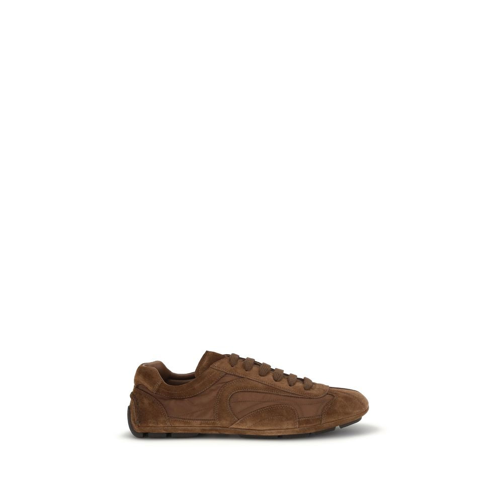 Baskets basses Prada en cuir de veau marron