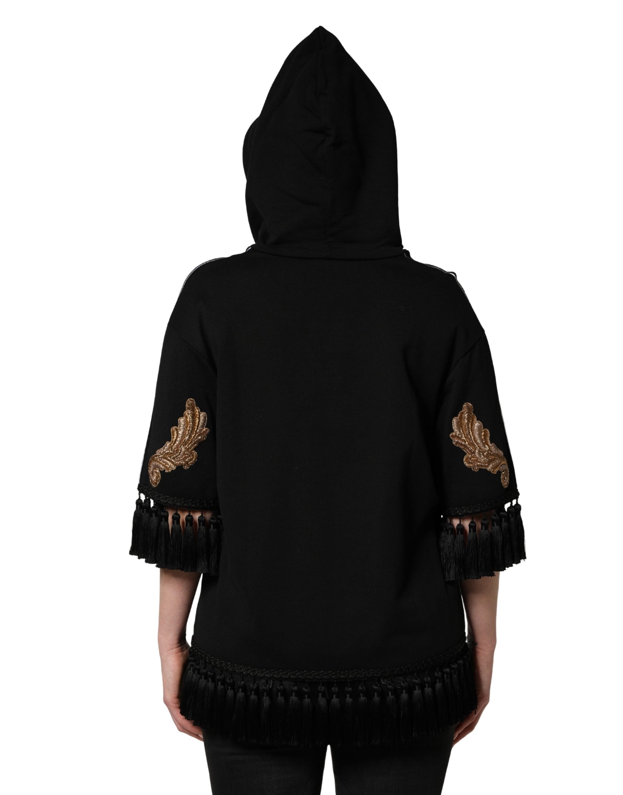Dolce & Gabbana Schwarzer bestickter Kapuzenpullover mit Quasten