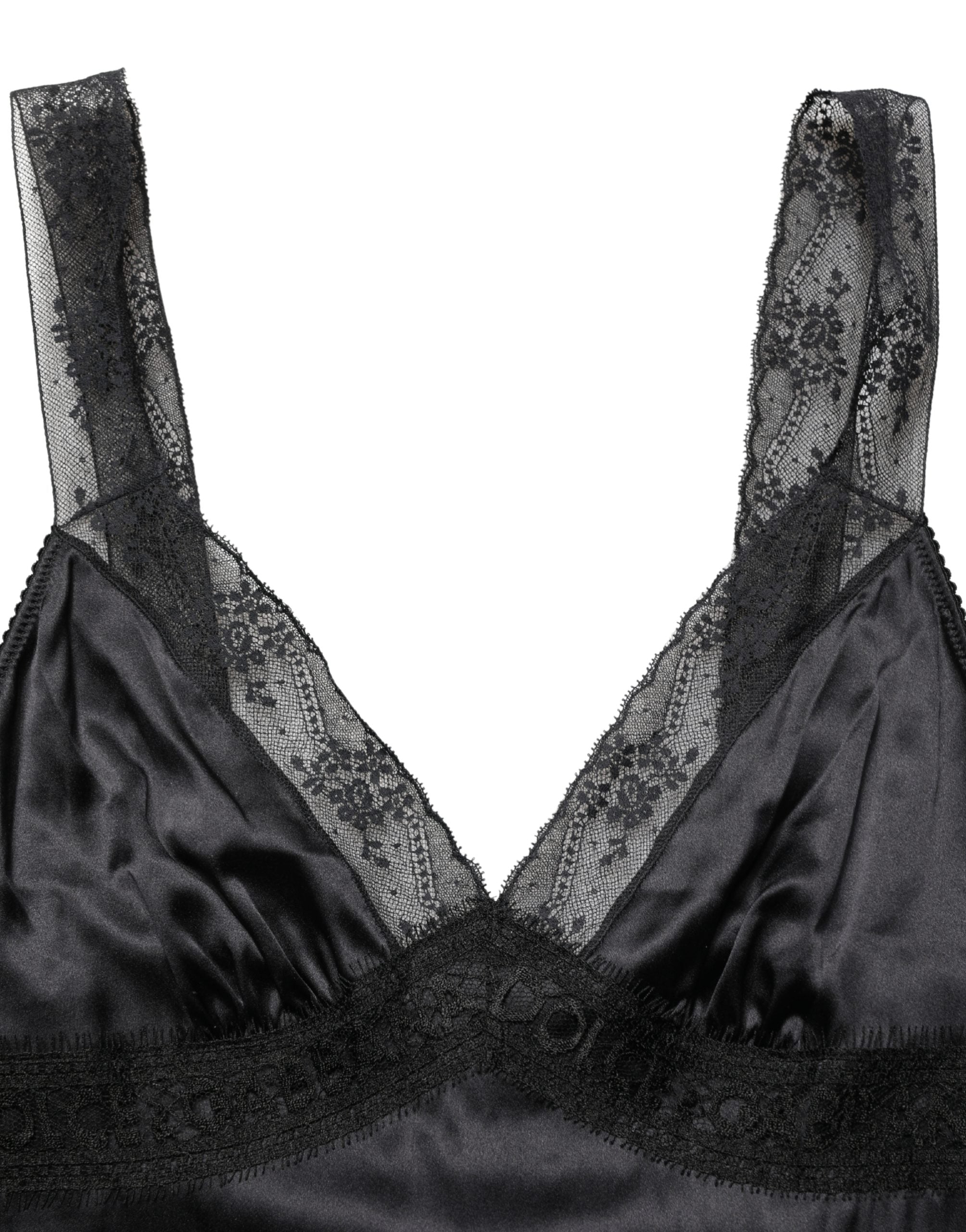 Dolce & Gabbana Schwarzes Seiden-Spitzen-Camisole mit V-Ausschnitt Tank Top