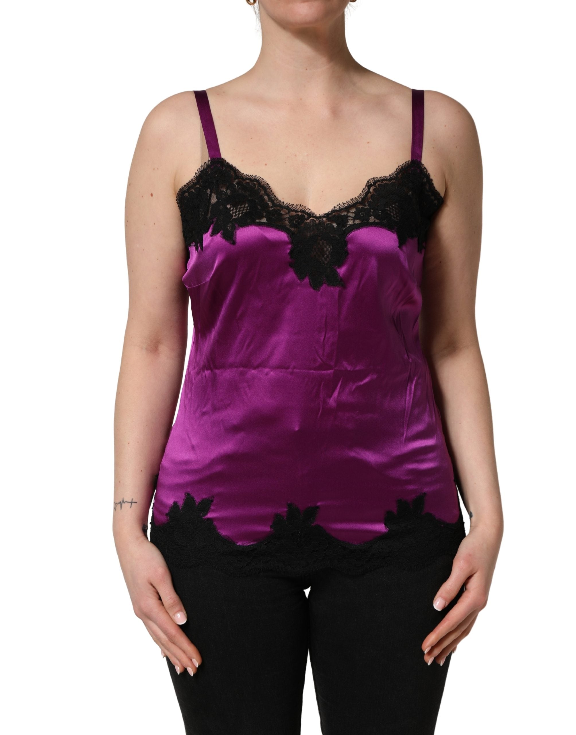 Caraco Dolce & Gabbana en soie violette avec dentelle sans manches