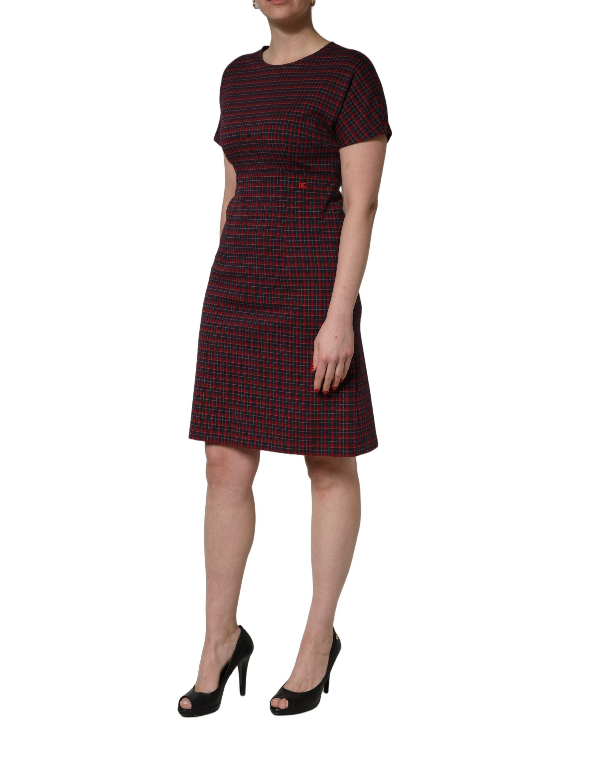 Robe droite à carreaux rouges et noirs à manches courtes Dolce & Gabbana