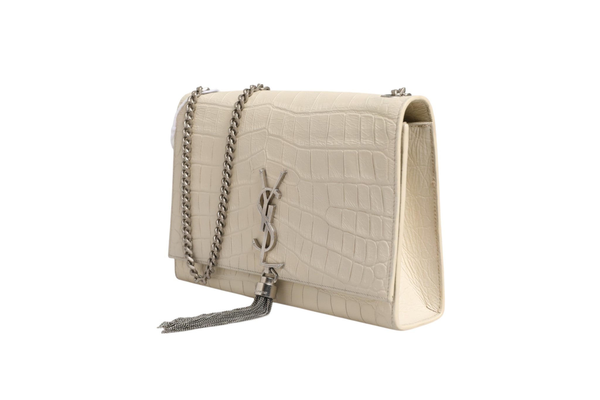 Saint Laurent Kate petit sac à pampilles en cuir embossé façon croco