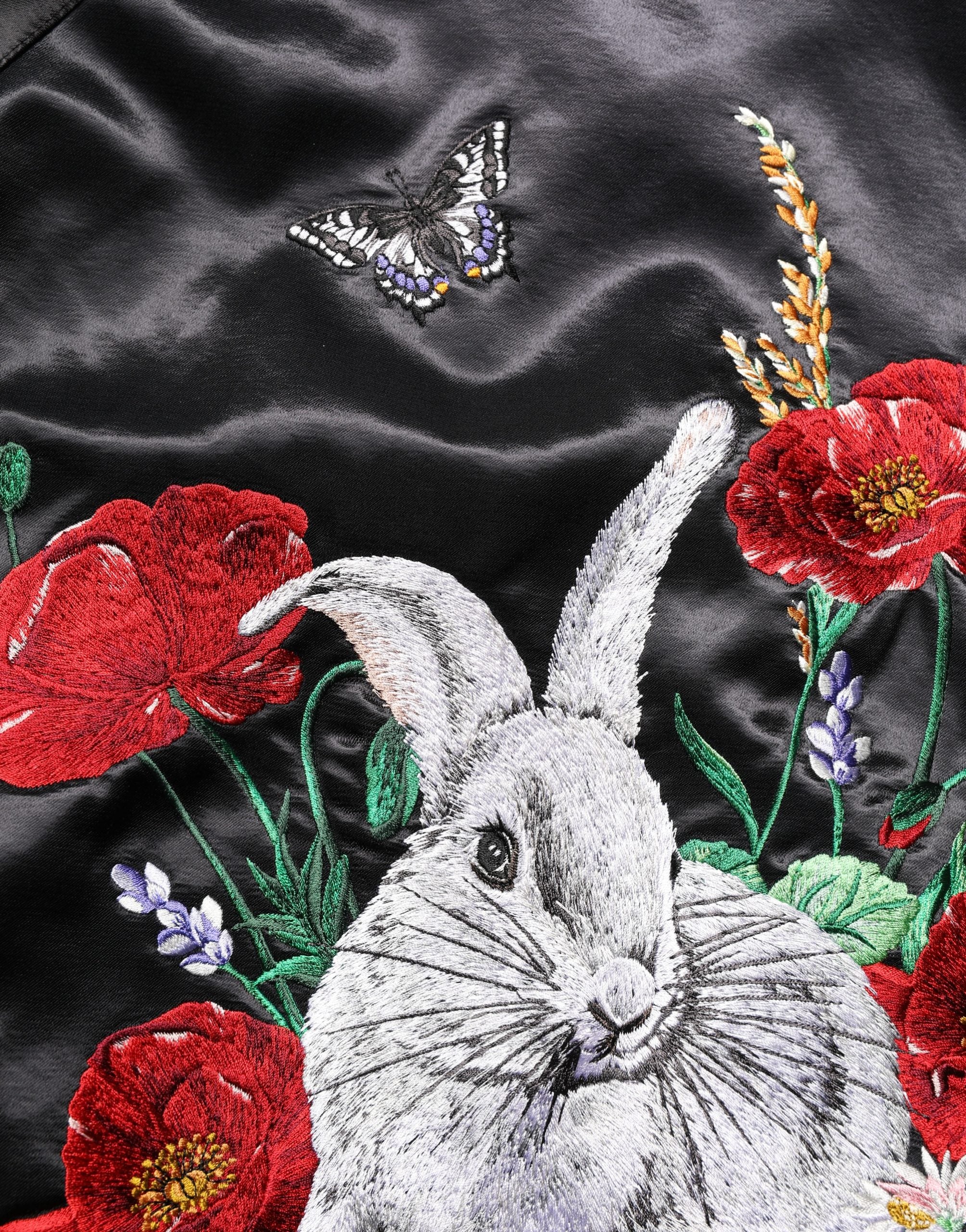 Dolce & Gabbana Schwarze Satin-Bomberjacke mit floraler Stickerei