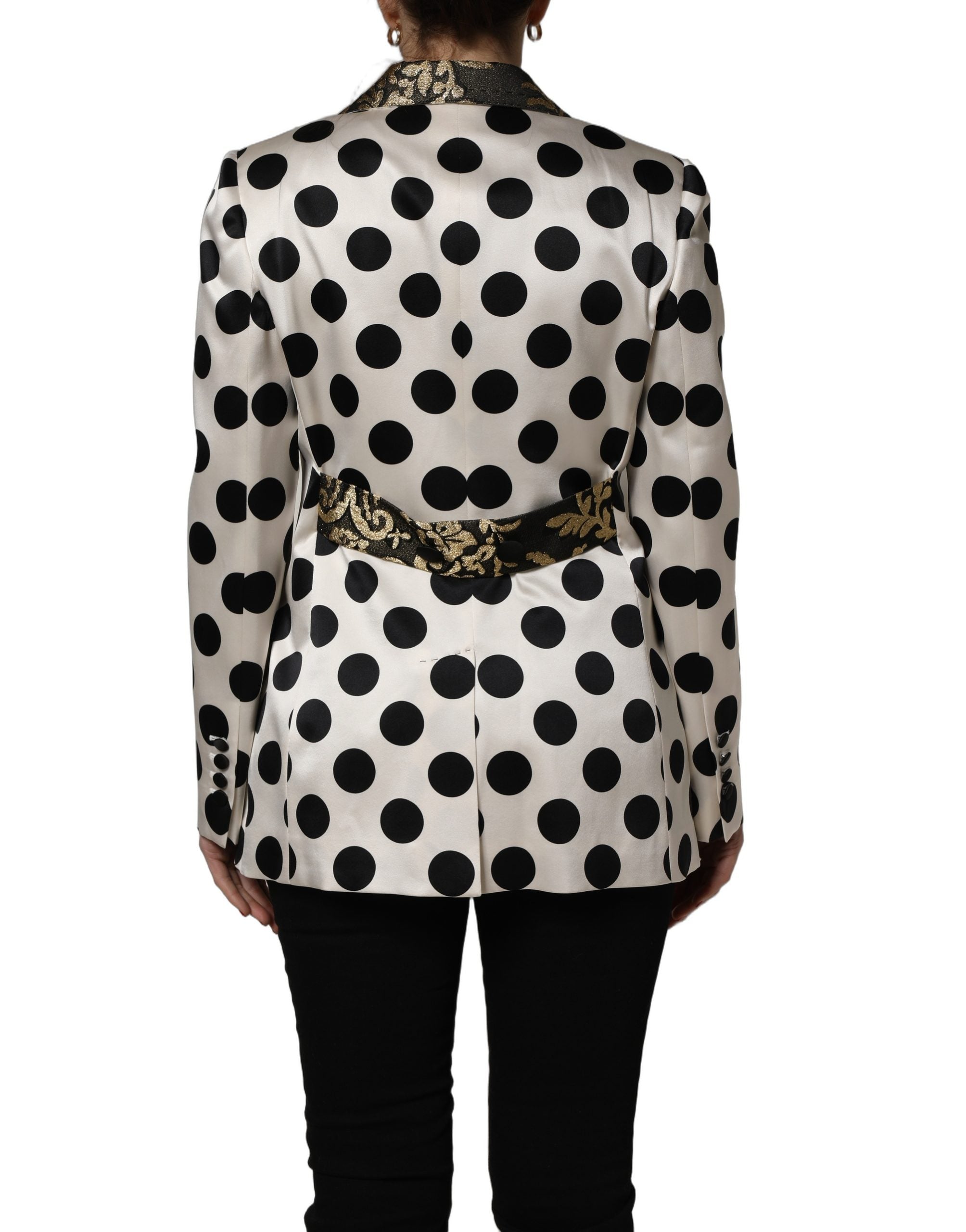 Dolce & Gabbana Weißer Brokat Blazer mit Polka-Dot-Print