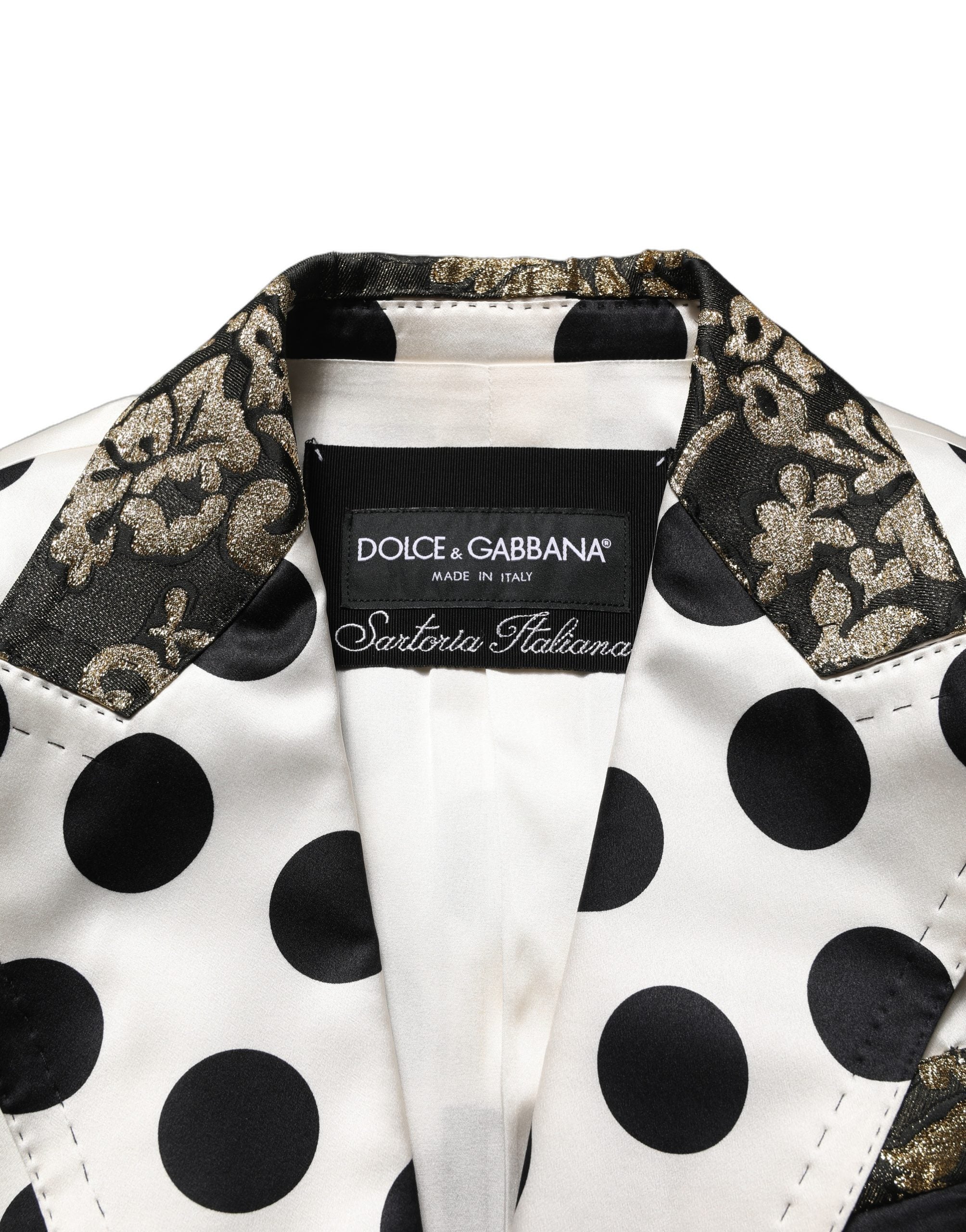 Dolce & Gabbana Weißer Brokat Blazer mit Polka-Dot-Print