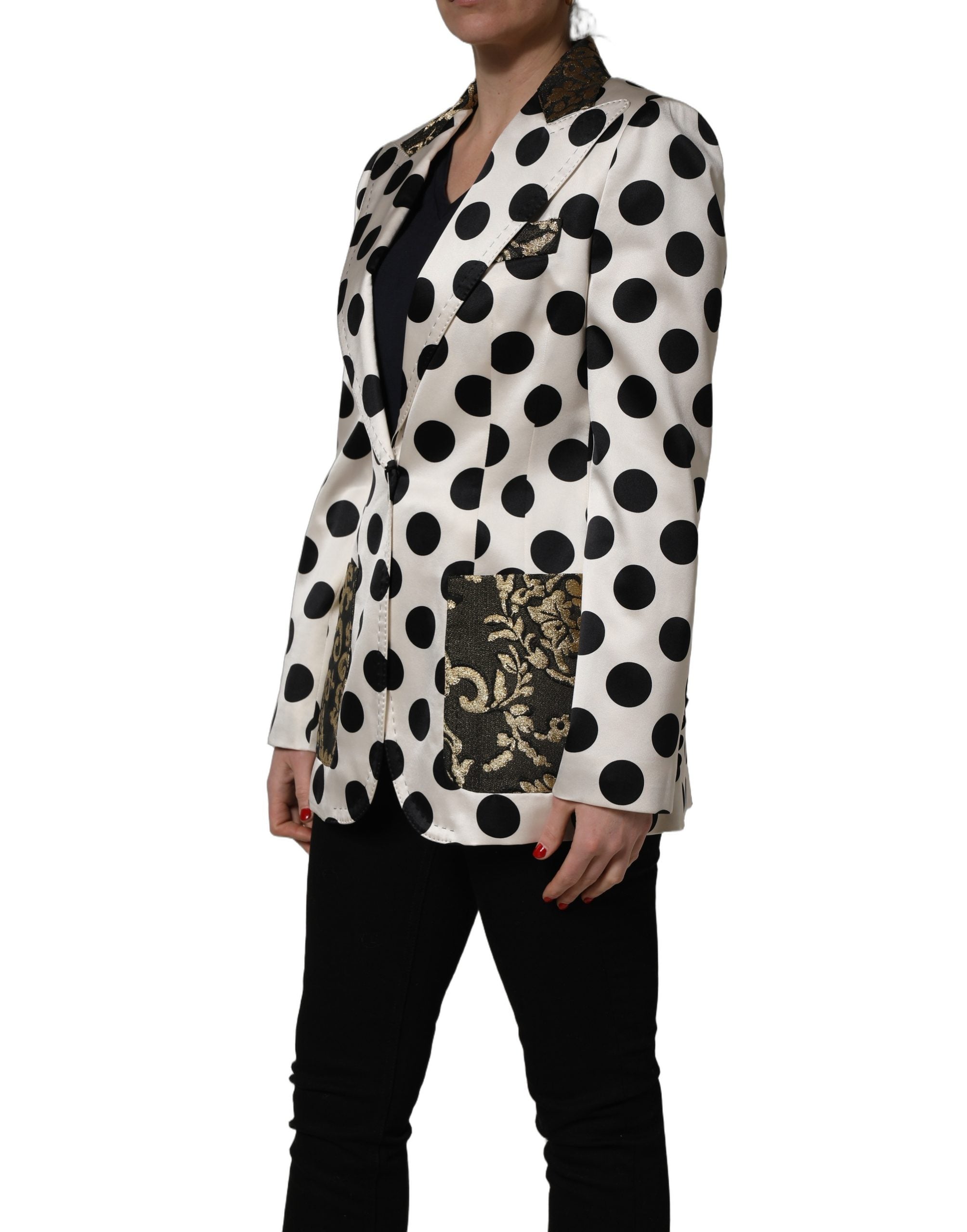 Dolce & Gabbana Weißer Brokat Blazer mit Polka-Dot-Print