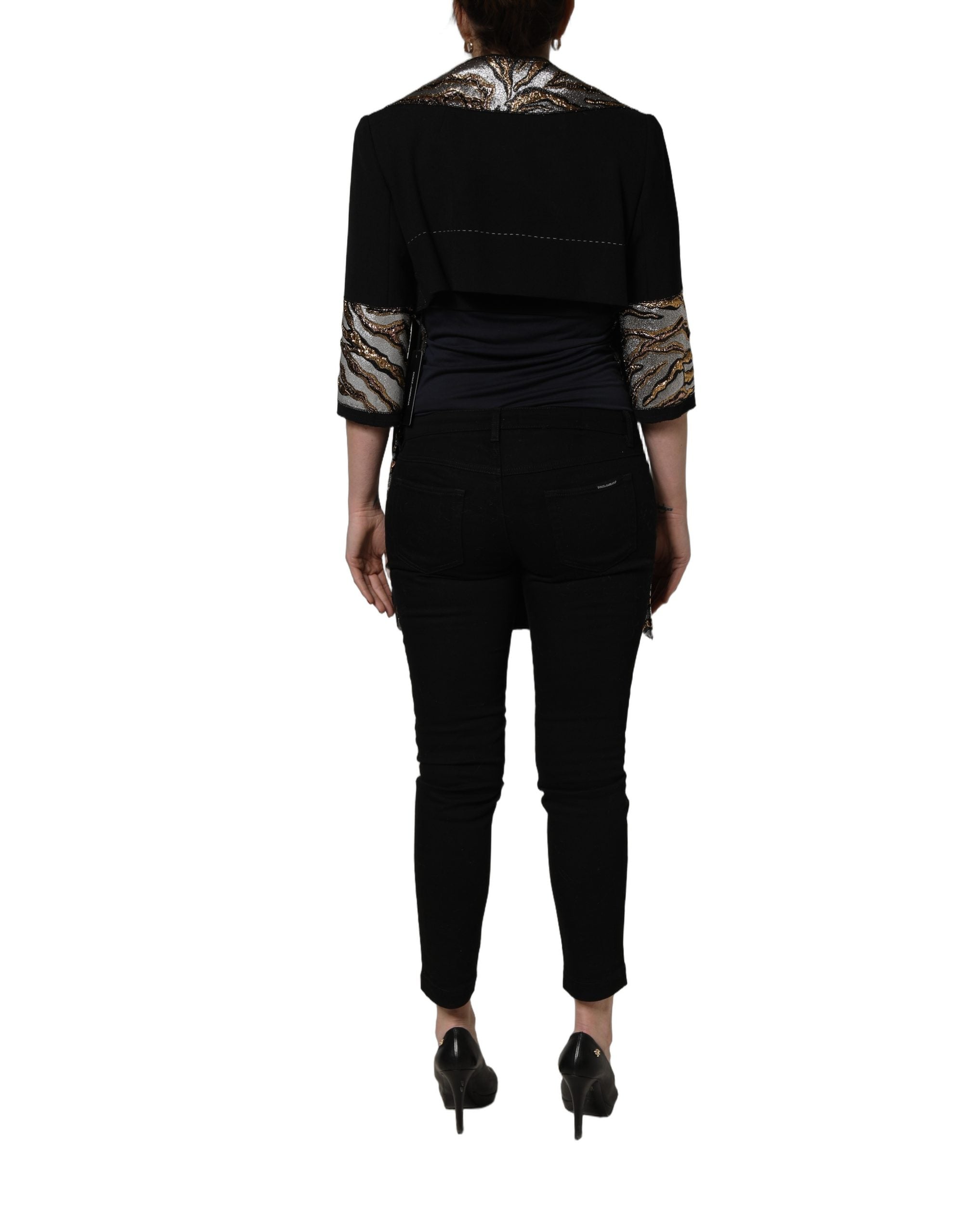 Dolce & Gabbana Schwarze einreihige Brokatmanteljacke