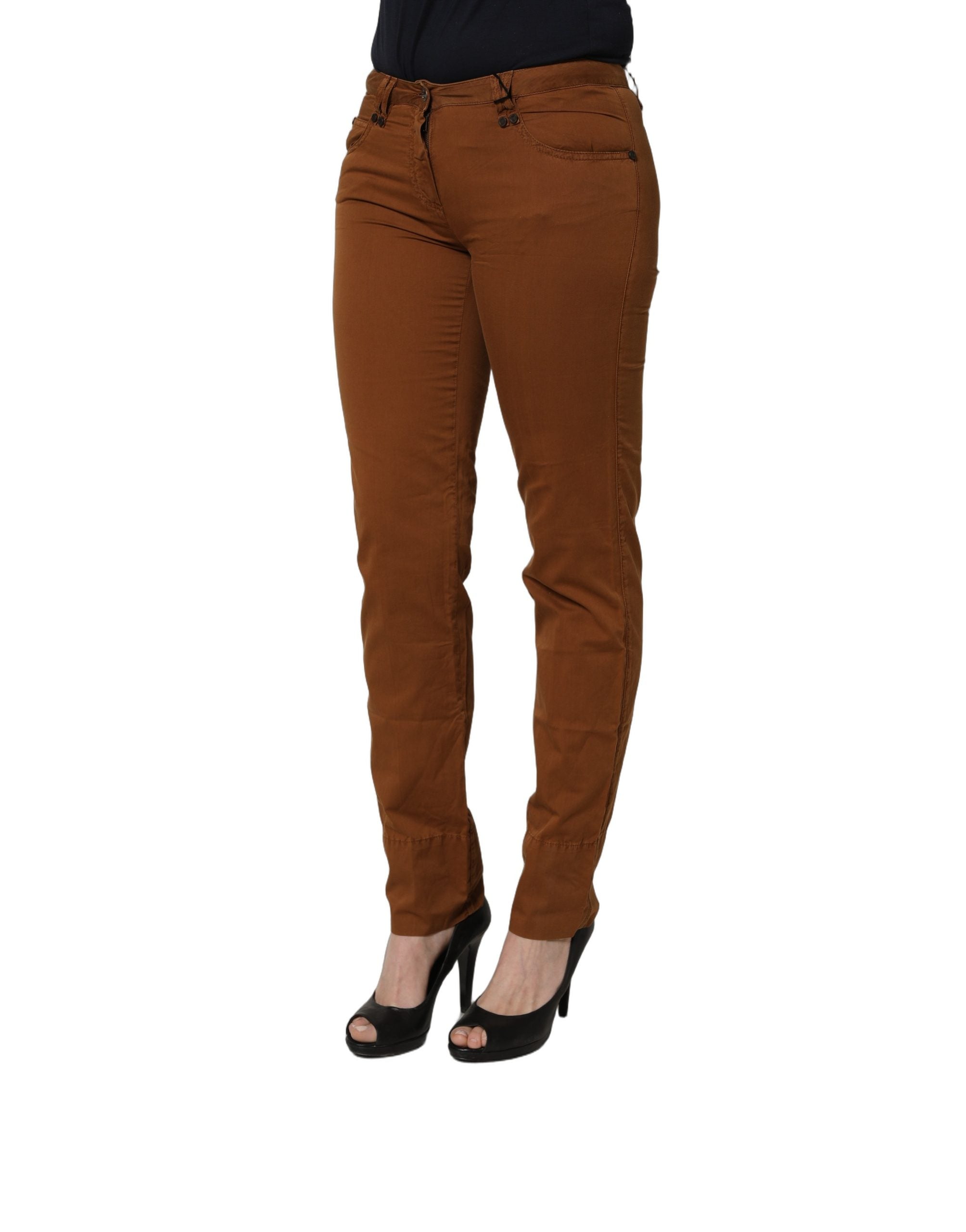 Pantalon Chino Skinny Taille Basse en Coton Marron PLEIN SUD