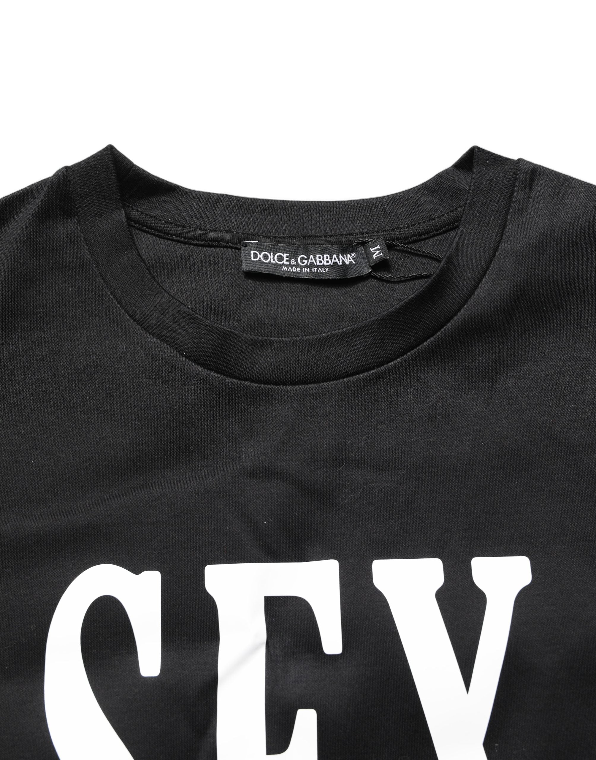 T-shirt Dolce & Gabbana noir en jersey à manches courtes, col rond et motif graphique