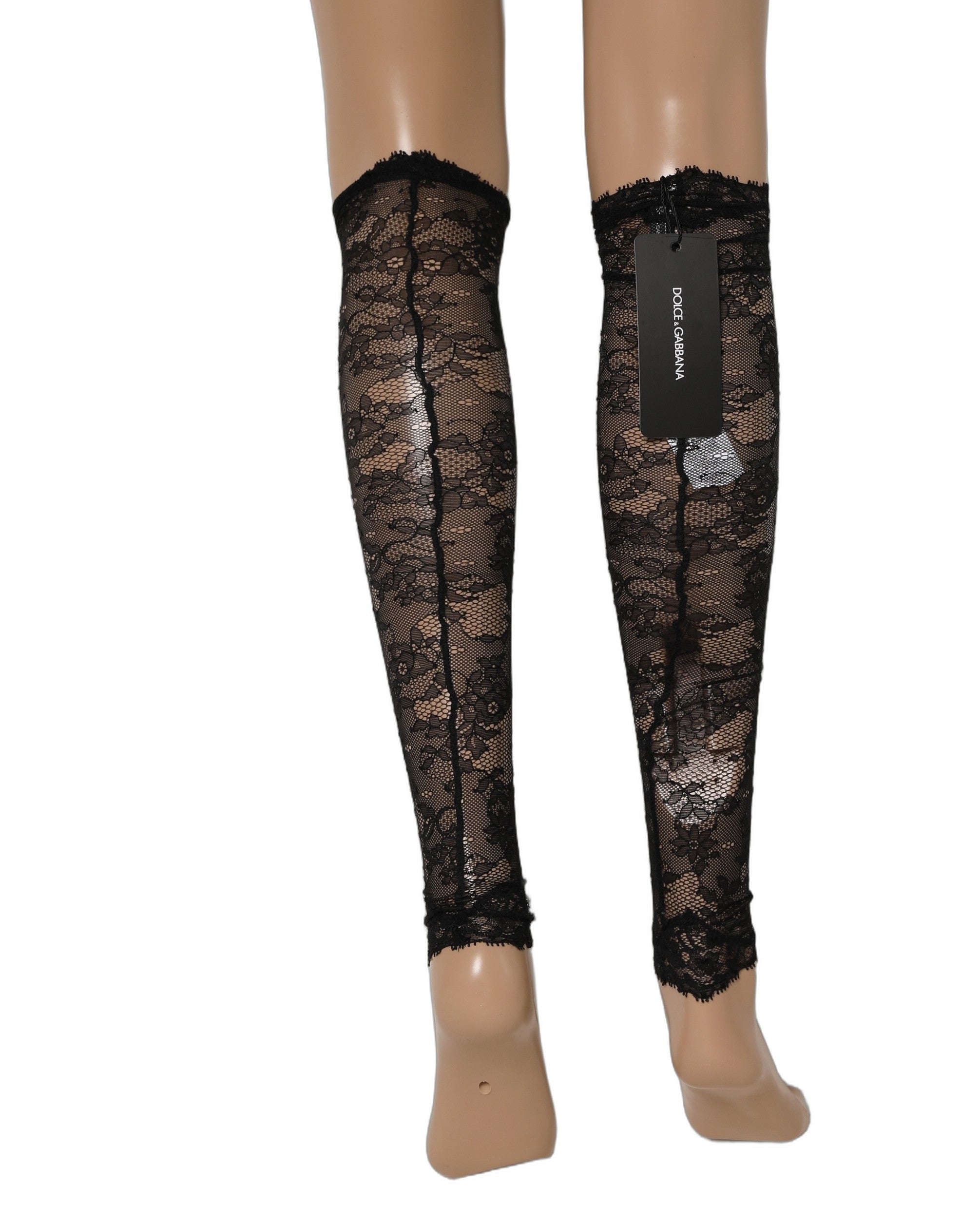 Dolce & Gabbana Kniestrümpfe aus schwarzem Nylonstretch mit floraler Spitze