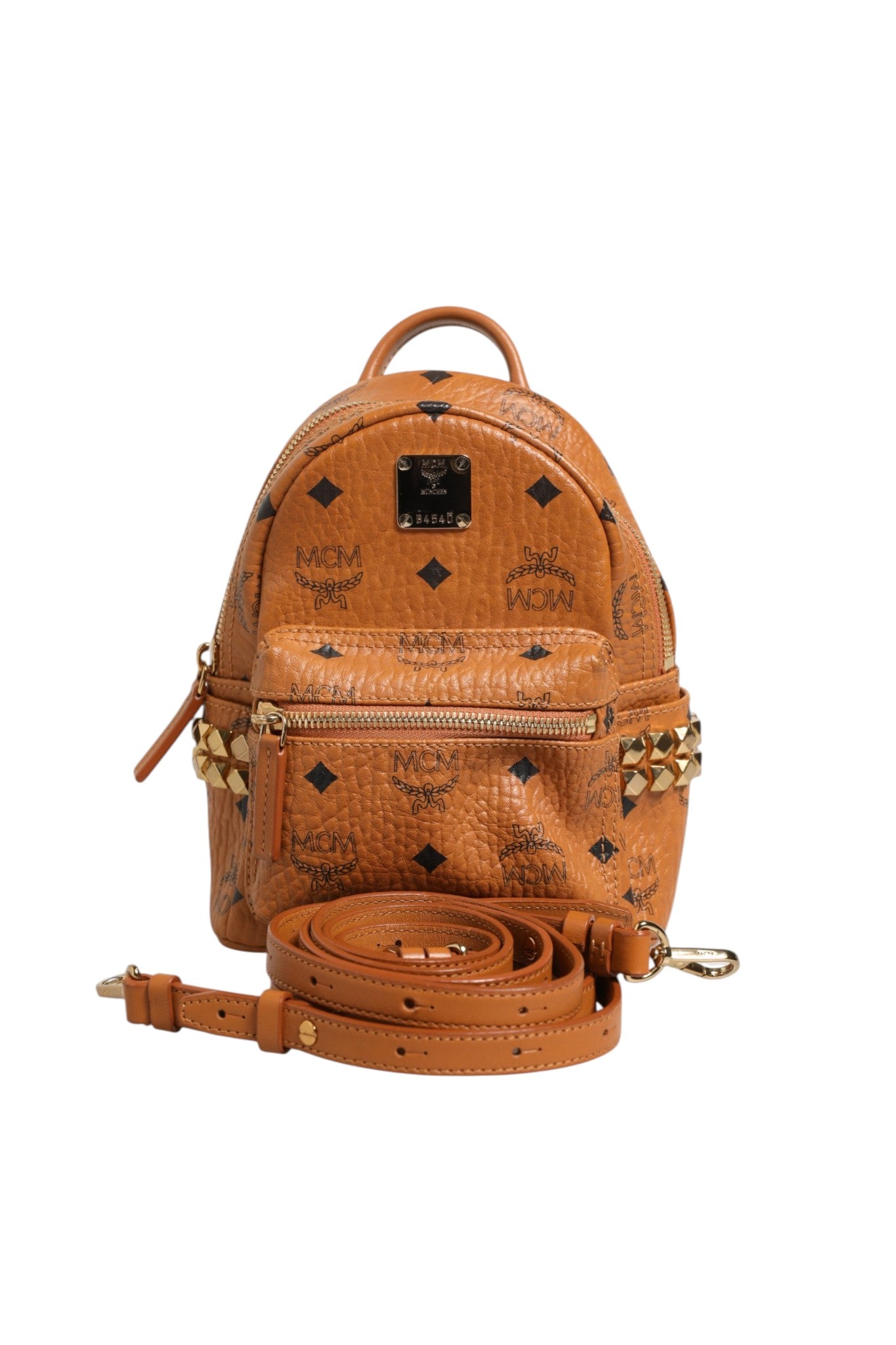 MCM Stark Mini Rucksack aus Visetos Cognac