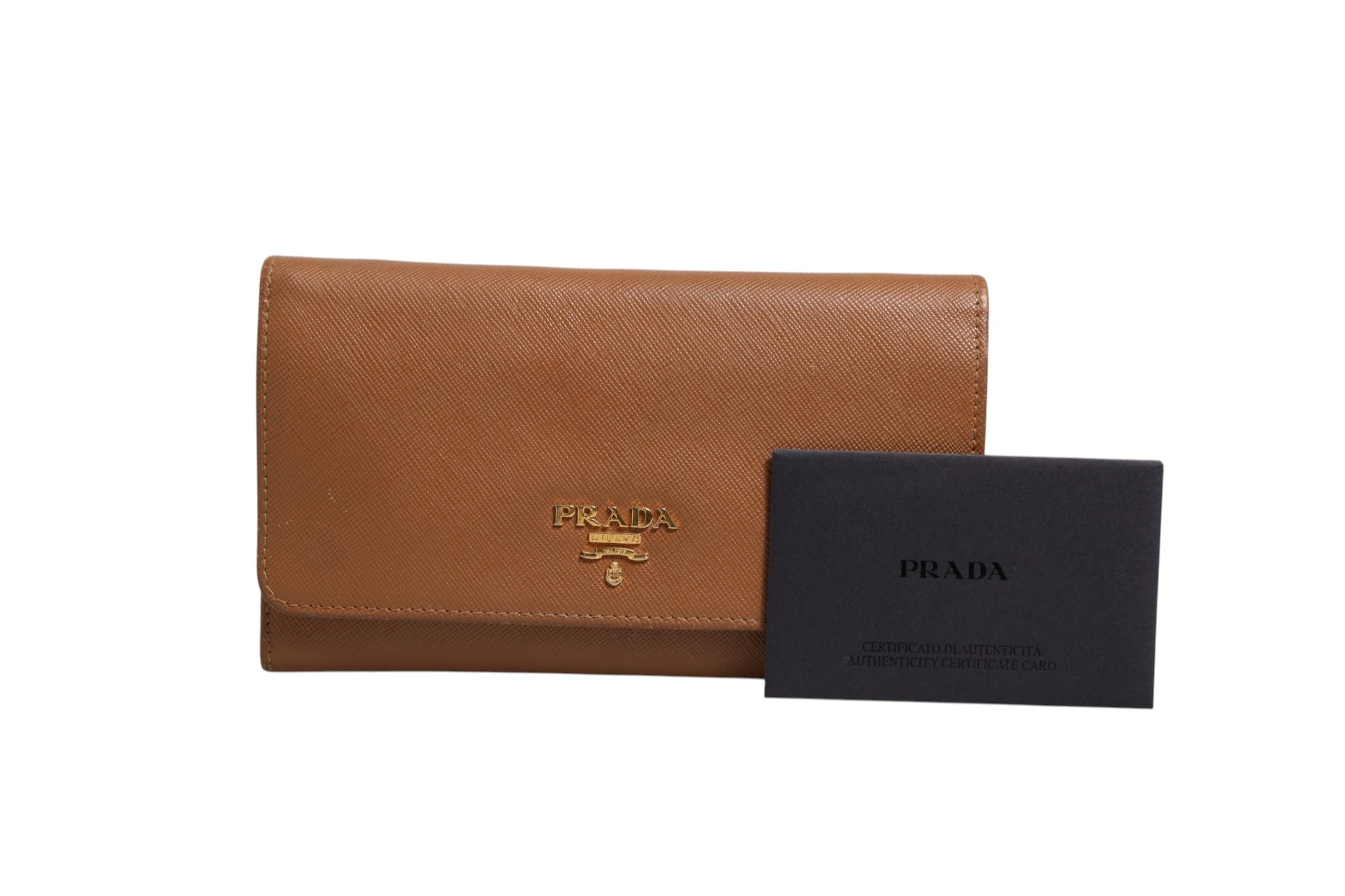 Bandoulière de portefeuille Prada marron et or