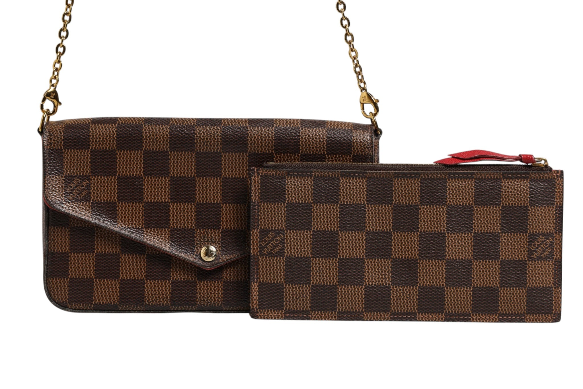 Portefeuille à chaîne Louis Vuitton Damier Ebene Pochette Felice