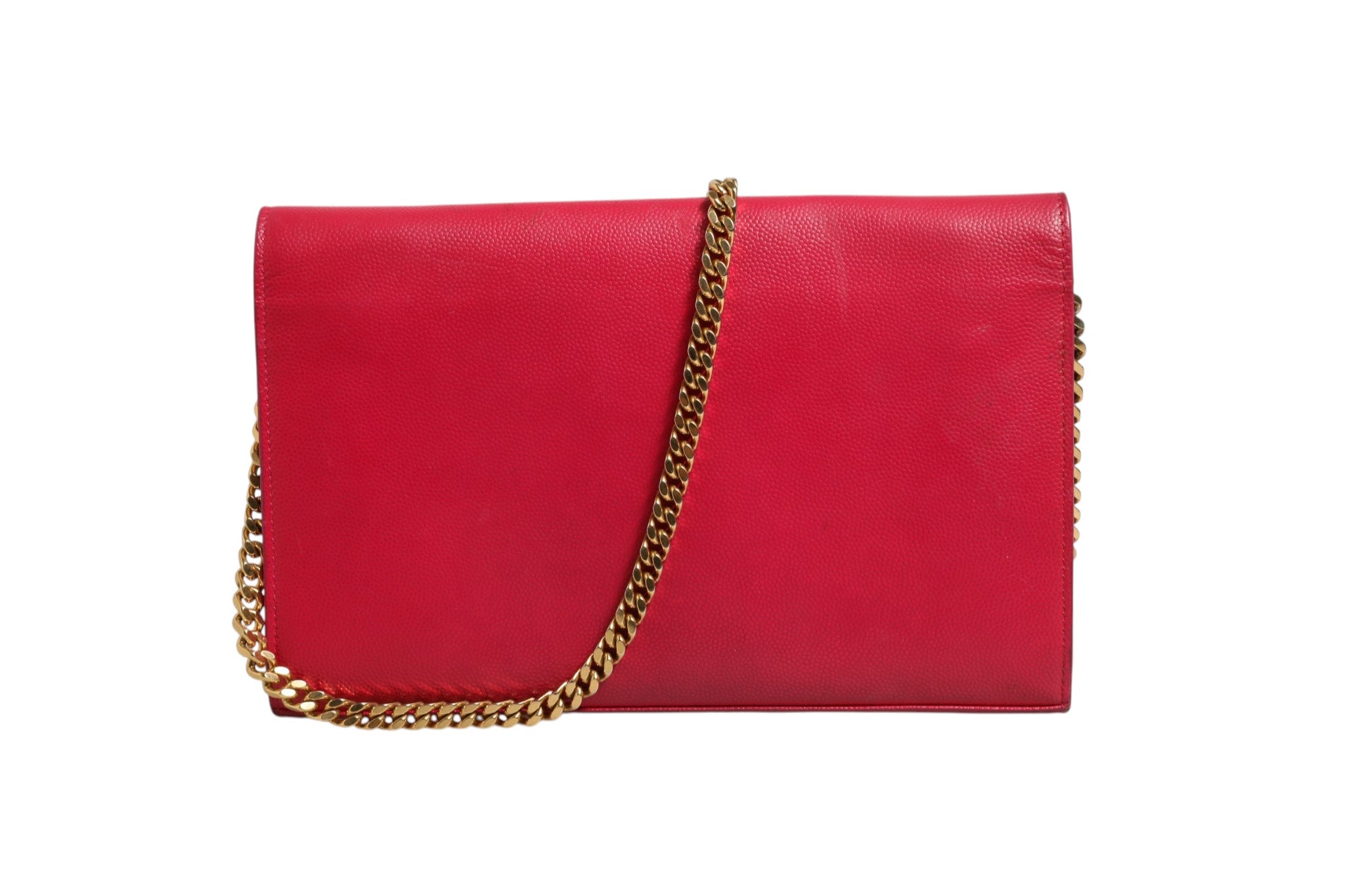Saint Laurent Rote Leder Monogramm-Geldbörse mit Kette