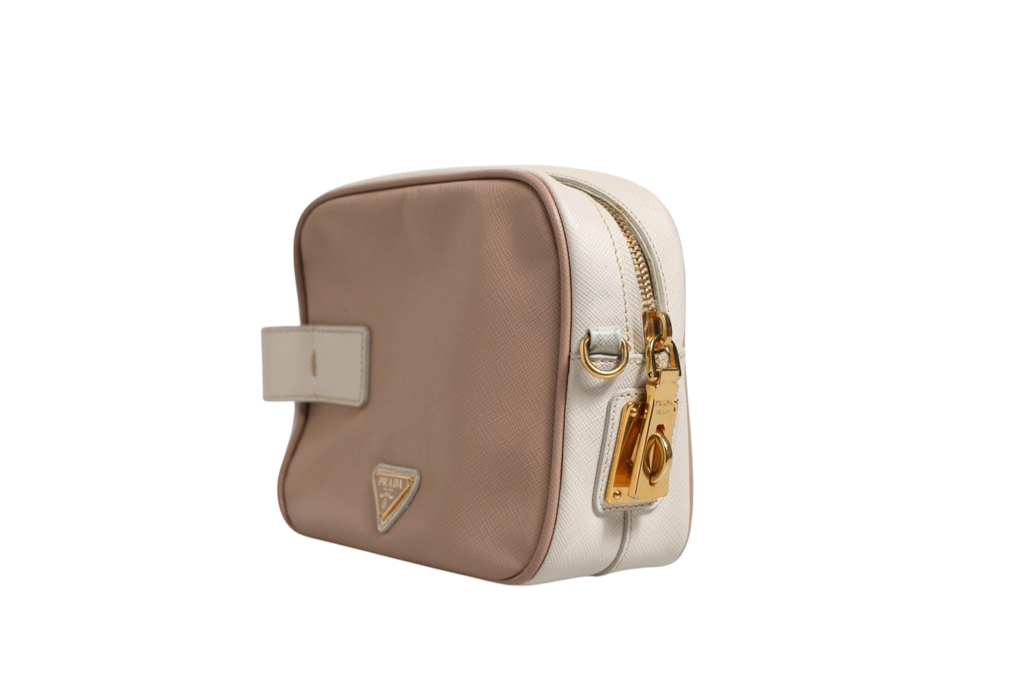 Sac bandoulière en cuir petite taille gris argile Prada