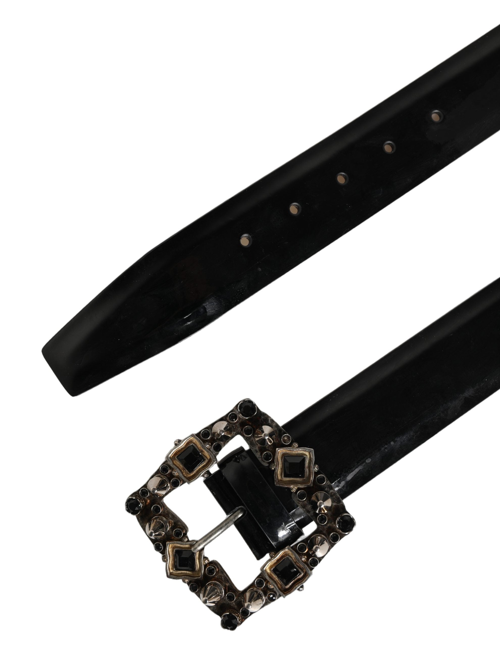 Dolce & Gabbana Gürtel aus schwarzem Leder mit Metallschnalle und Kristallen