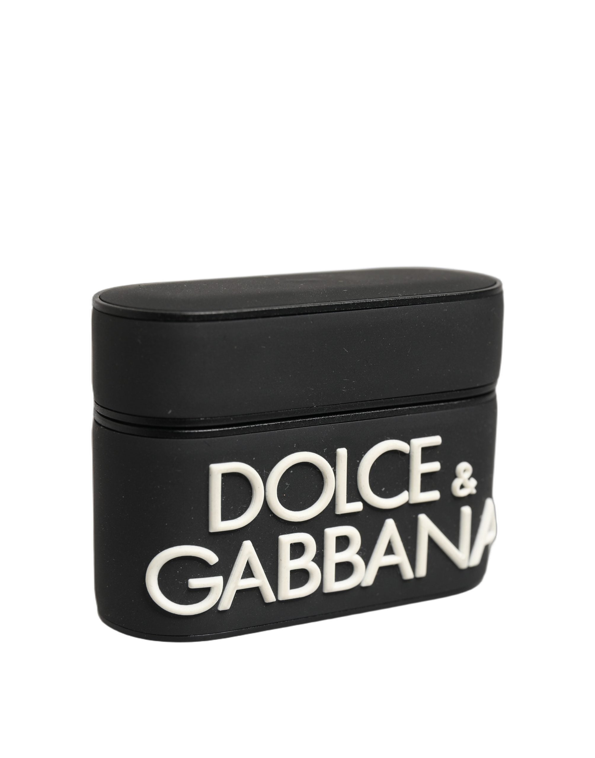 Dolce & Gabbana Hülle Schwarz PVC Geprägtes Logo Klapphalterung Damen Airpods