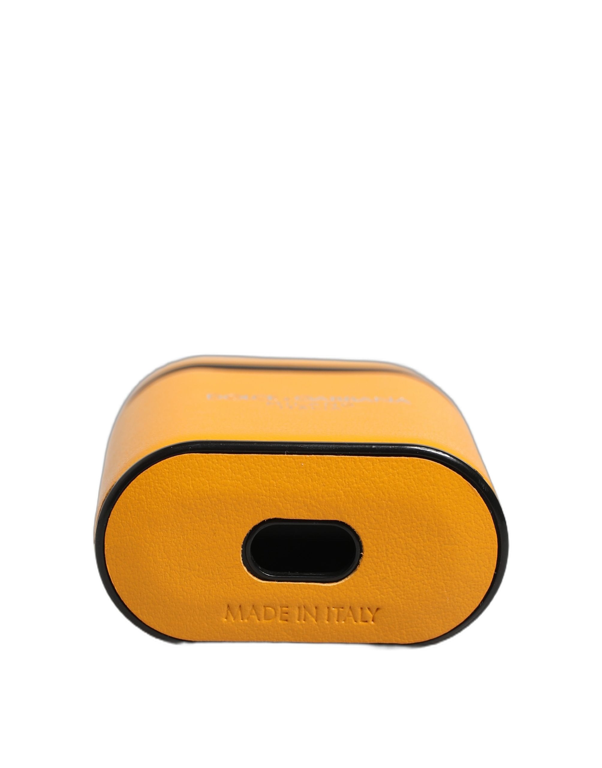 Dolce & Gabbana Étui AirPods Jaune en Cuir de Veau avec Logo et Dragonne