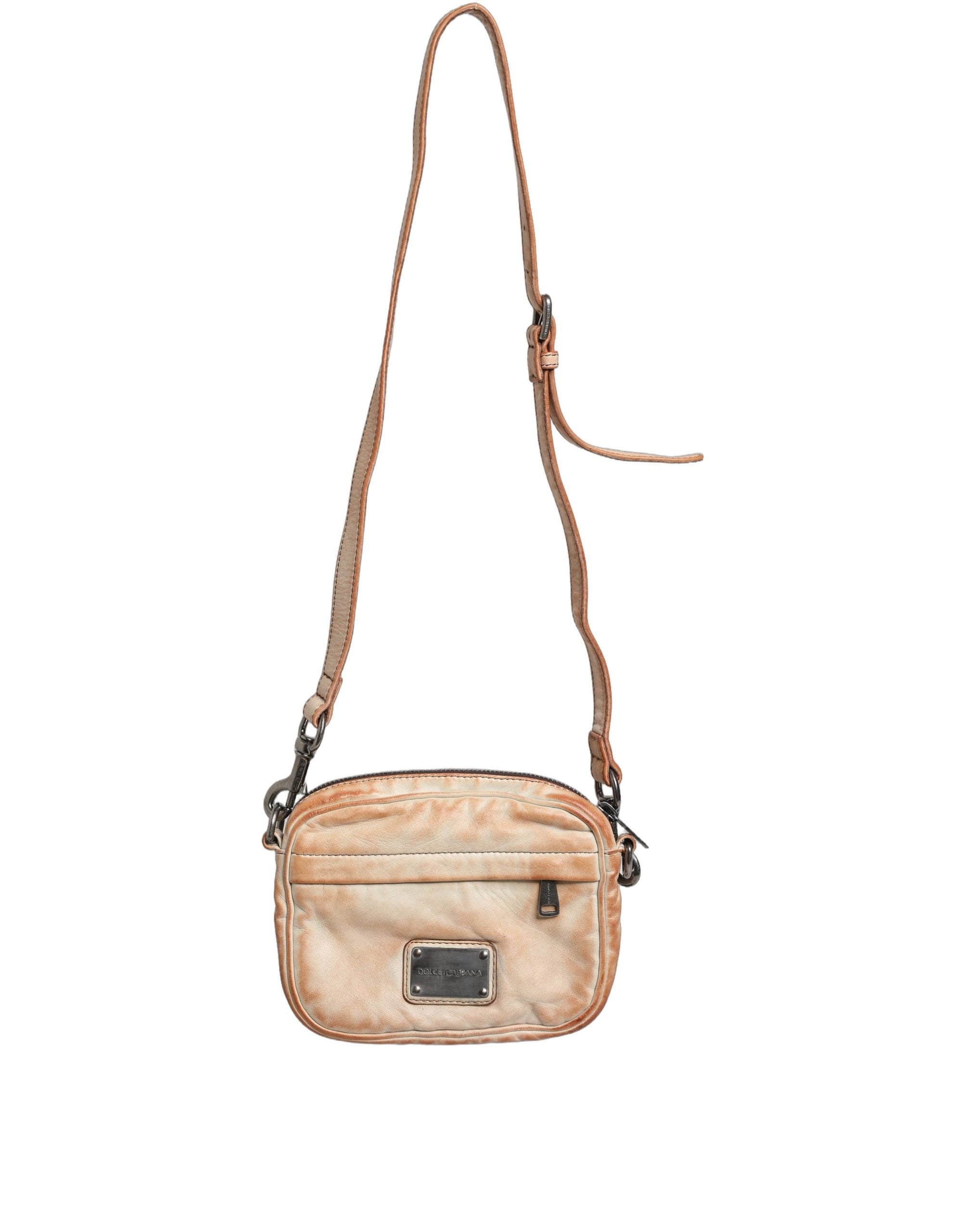 Sac bandoulière homme Dolce & Gabbana en cuir vintage beige avec plaque logo