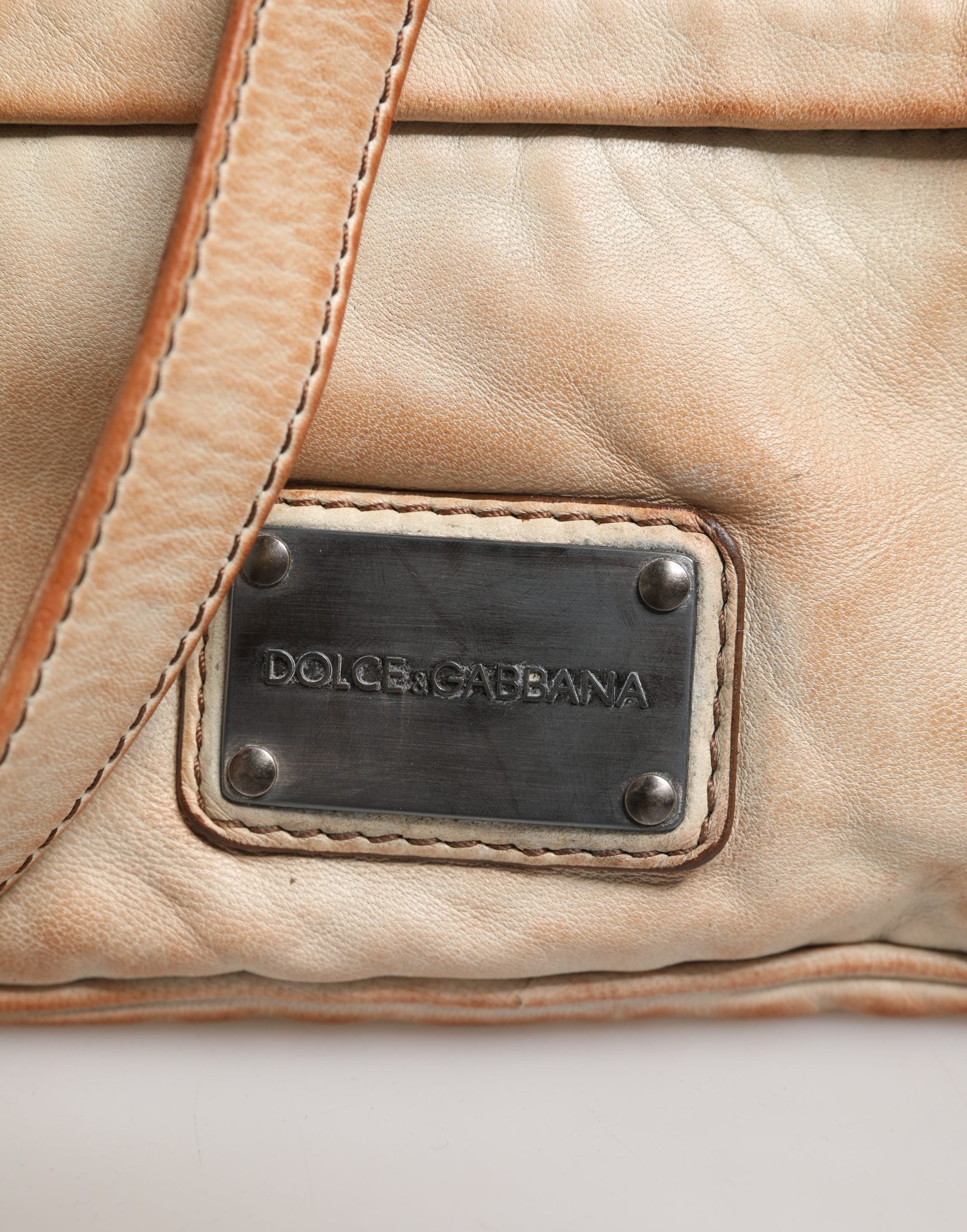 Sac bandoulière homme Dolce & Gabbana en cuir vintage beige avec plaque logo