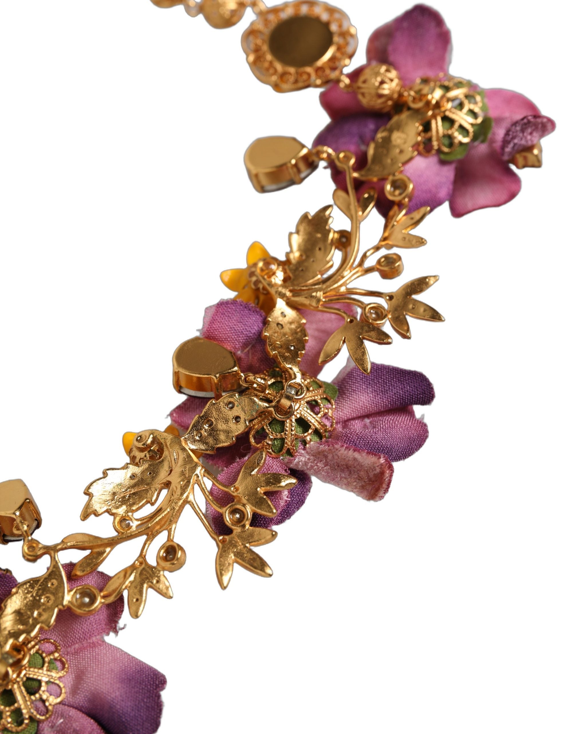 Collier Dolce & Gabbana en chaîne avec fleurs Fiori en laiton doré et cristaux