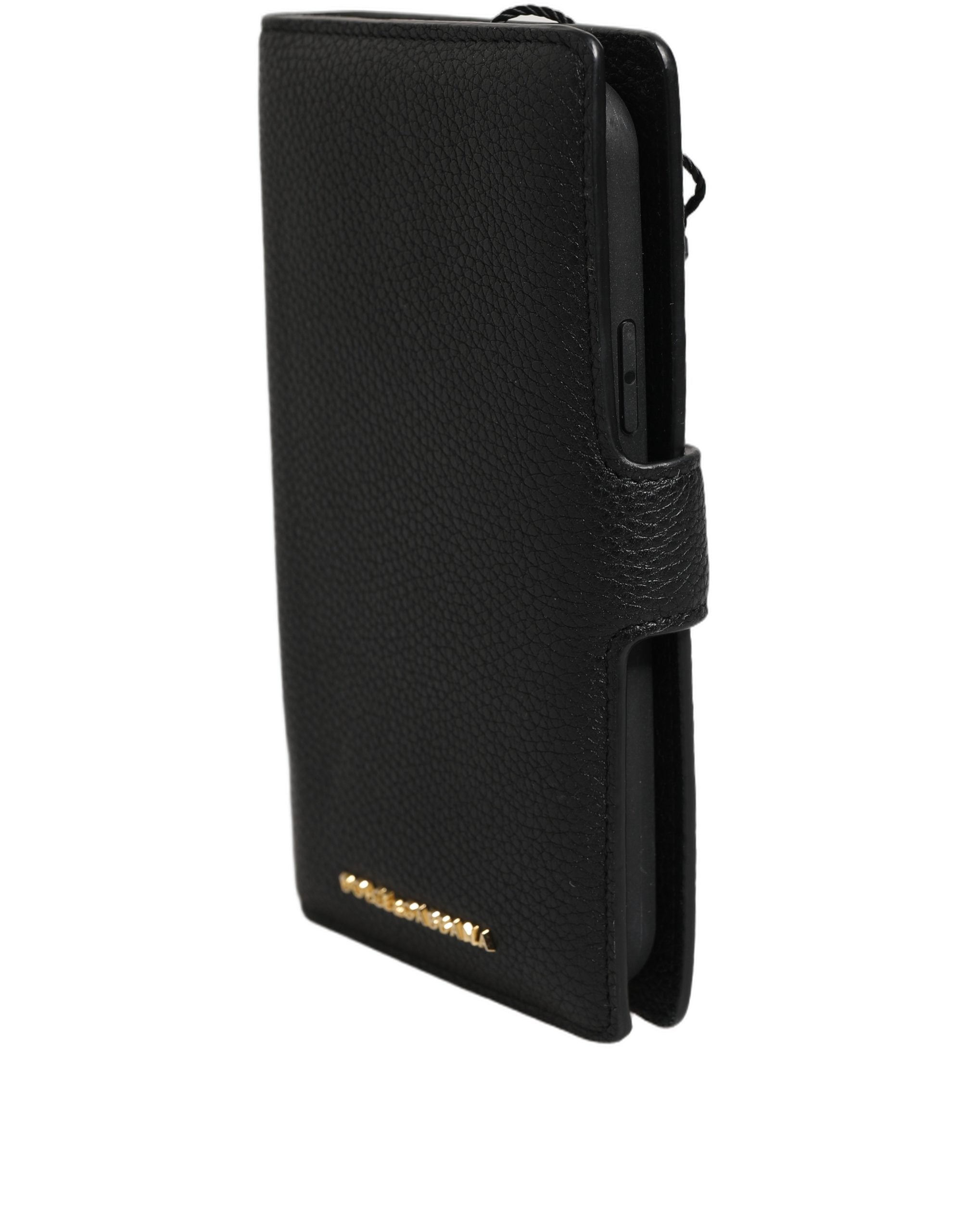Dolce & Gabbana Case Flip Cover Schwarzes Kalbsleder iPhone 11 PRO Telefon