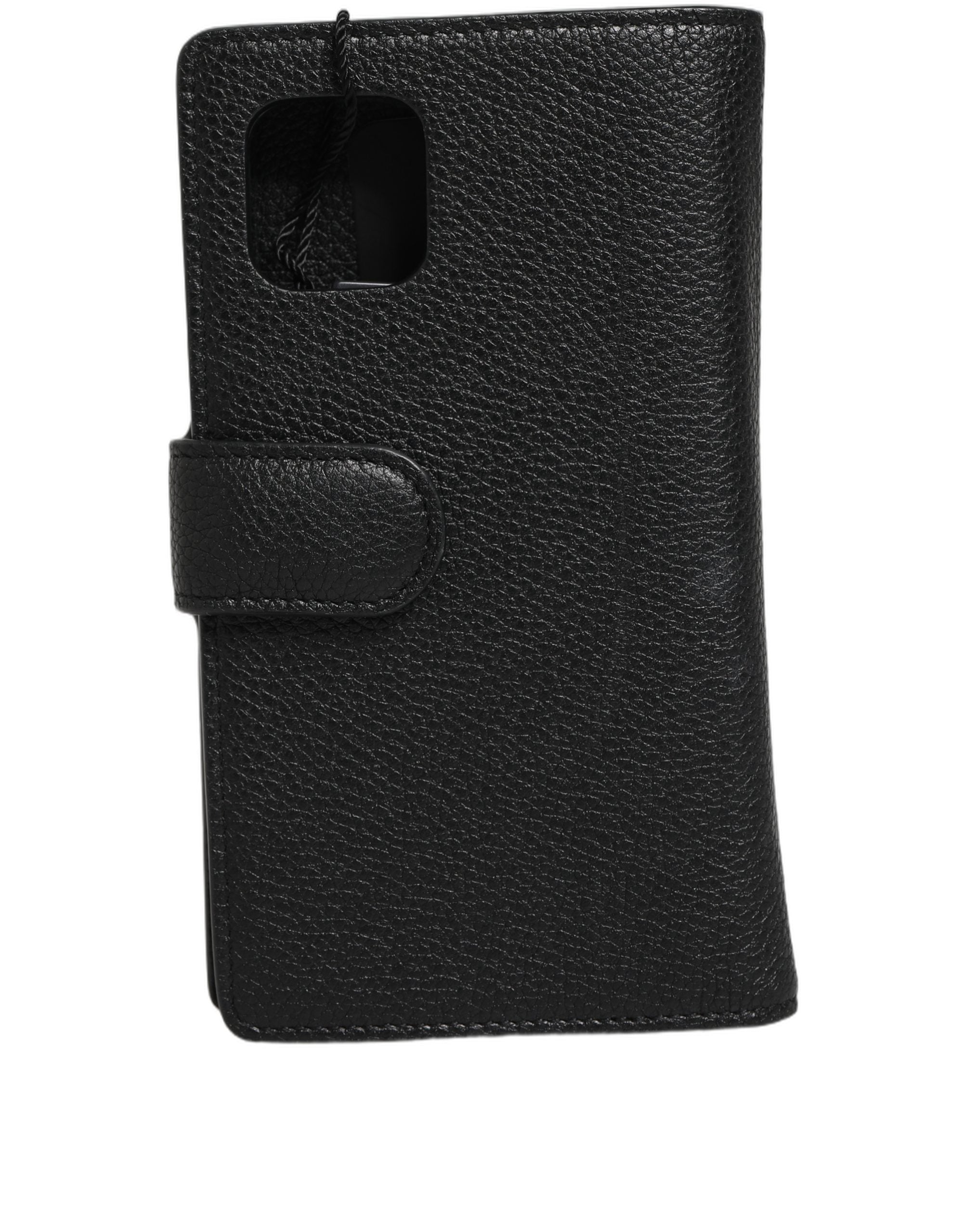 Dolce & Gabbana Case Flip Cover Schwarzes Kalbsleder iPhone 11 PRO Telefon