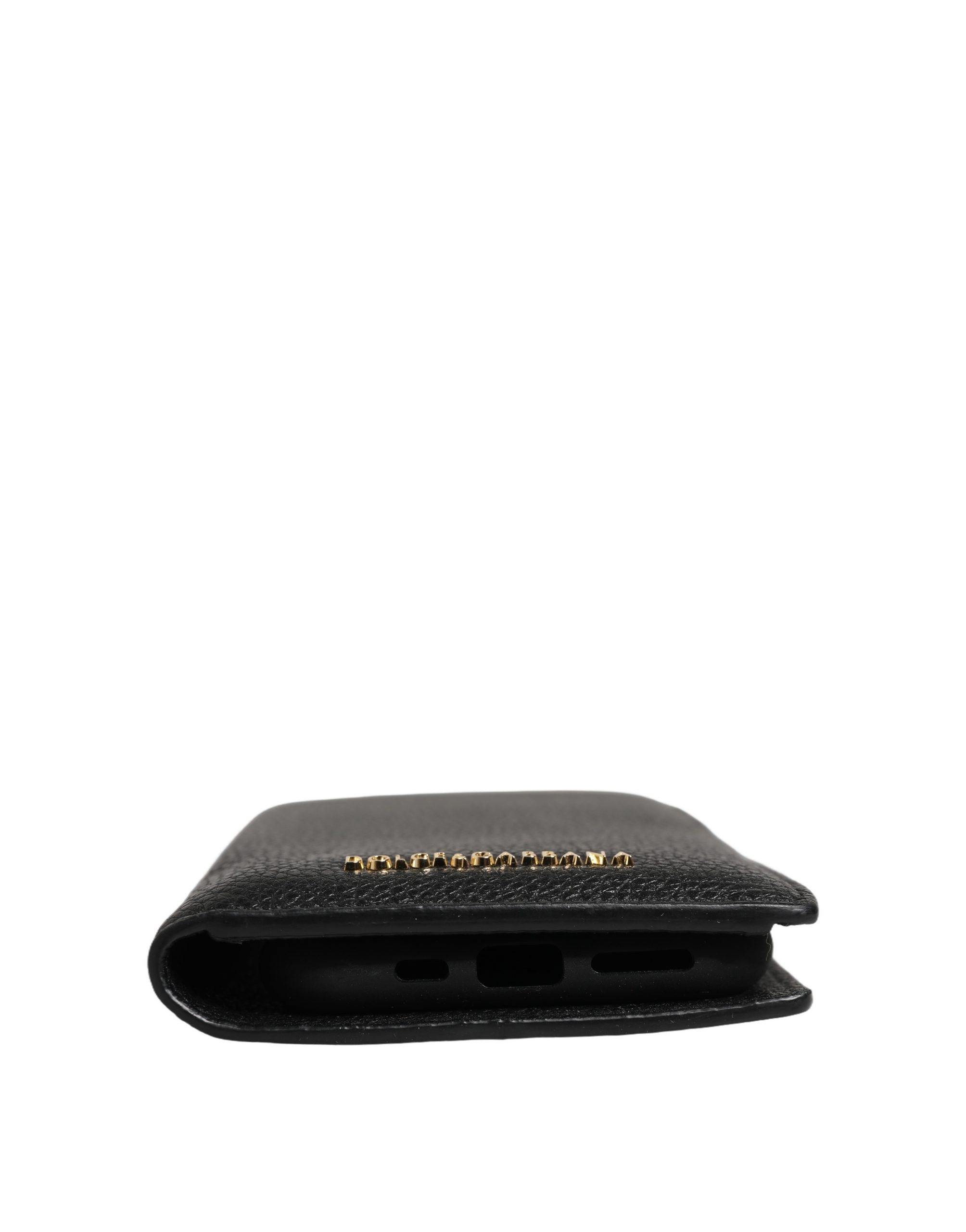 Dolce & Gabbana Case Flip Cover Schwarzes Kalbsleder iPhone 11 PRO Telefon