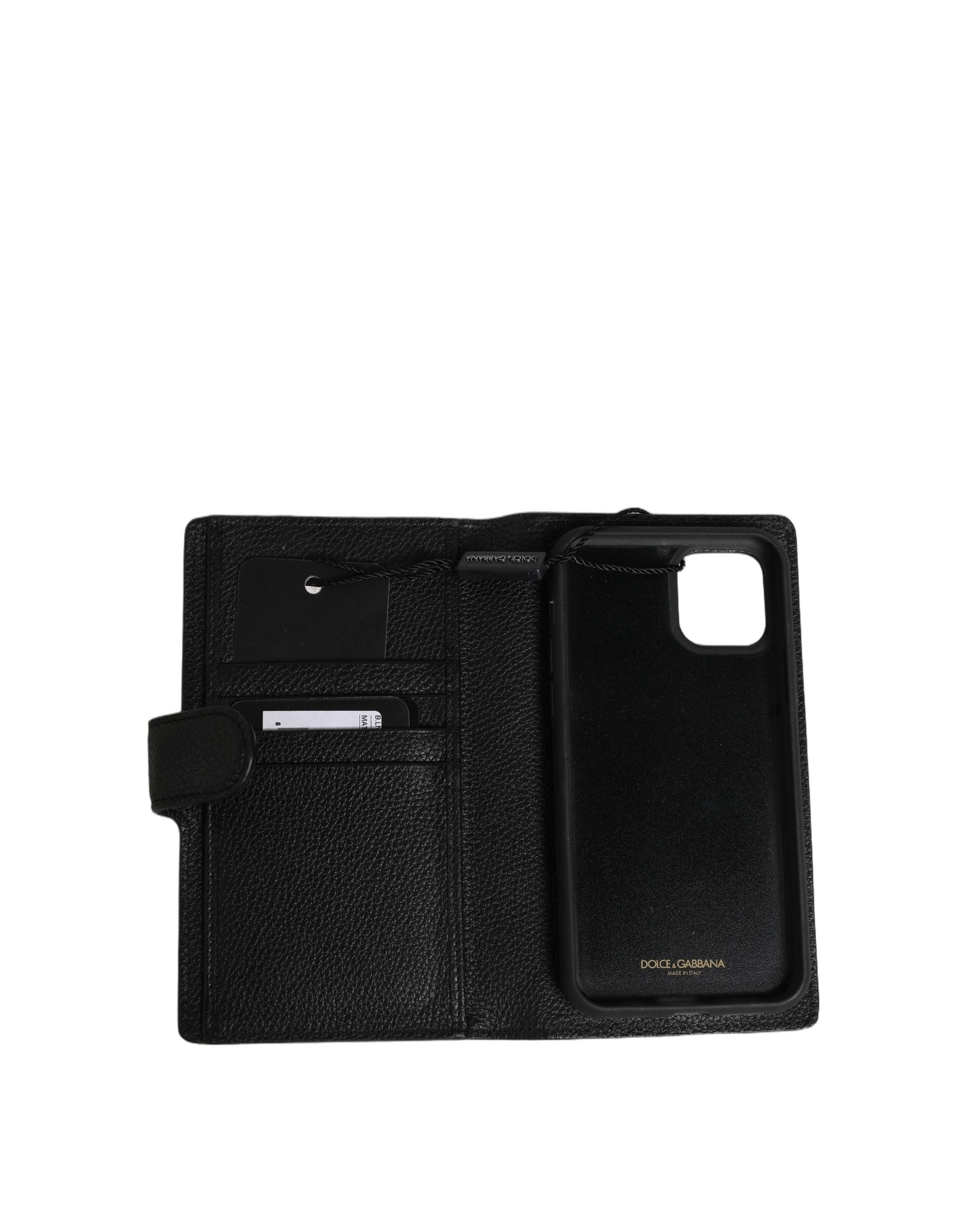 Dolce & Gabbana Case Flip Cover Schwarzes Kalbsleder iPhone 11 PRO Telefon