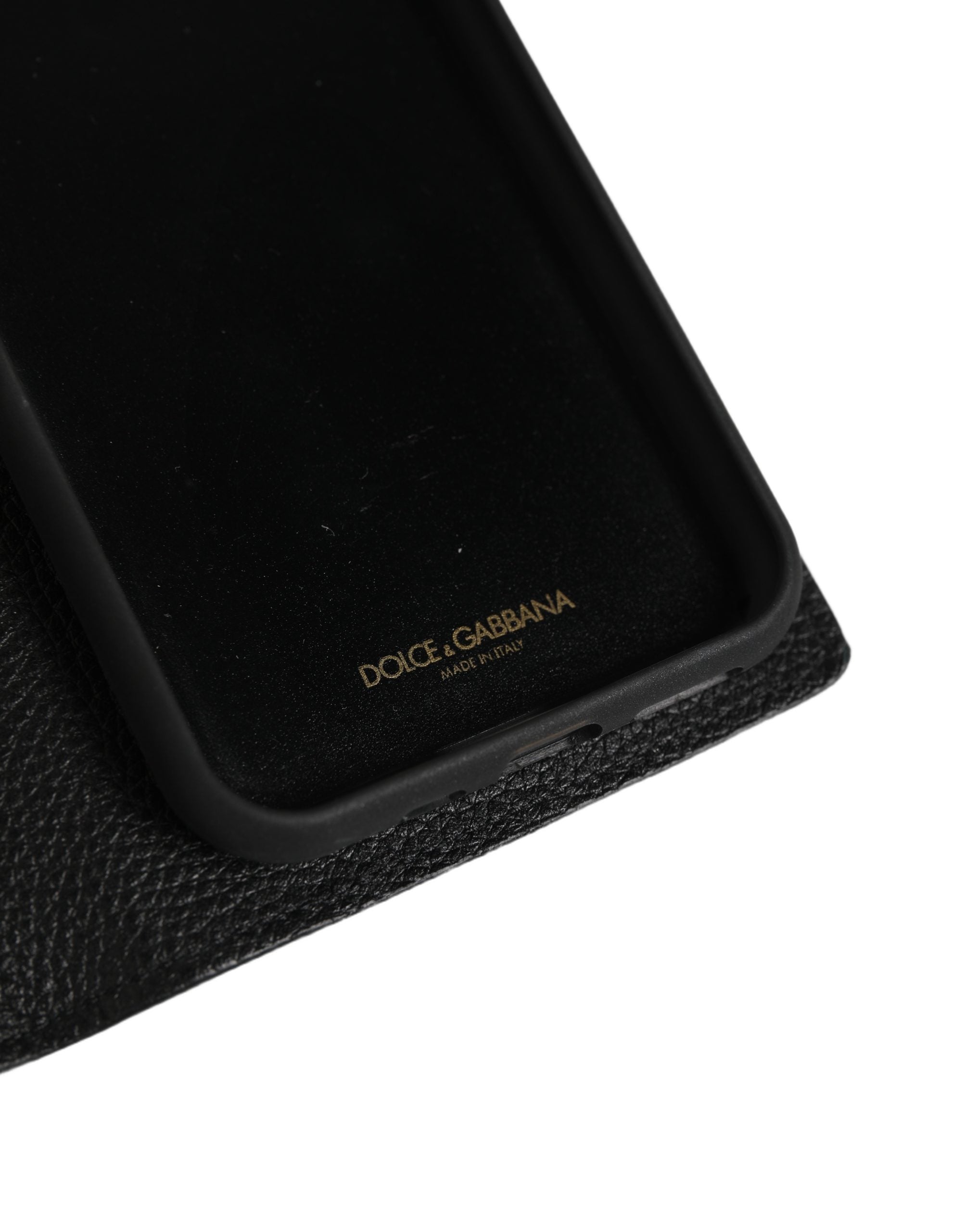 Dolce & Gabbana Case Flip Cover Schwarzes Kalbsleder iPhone 11 PRO Telefon
