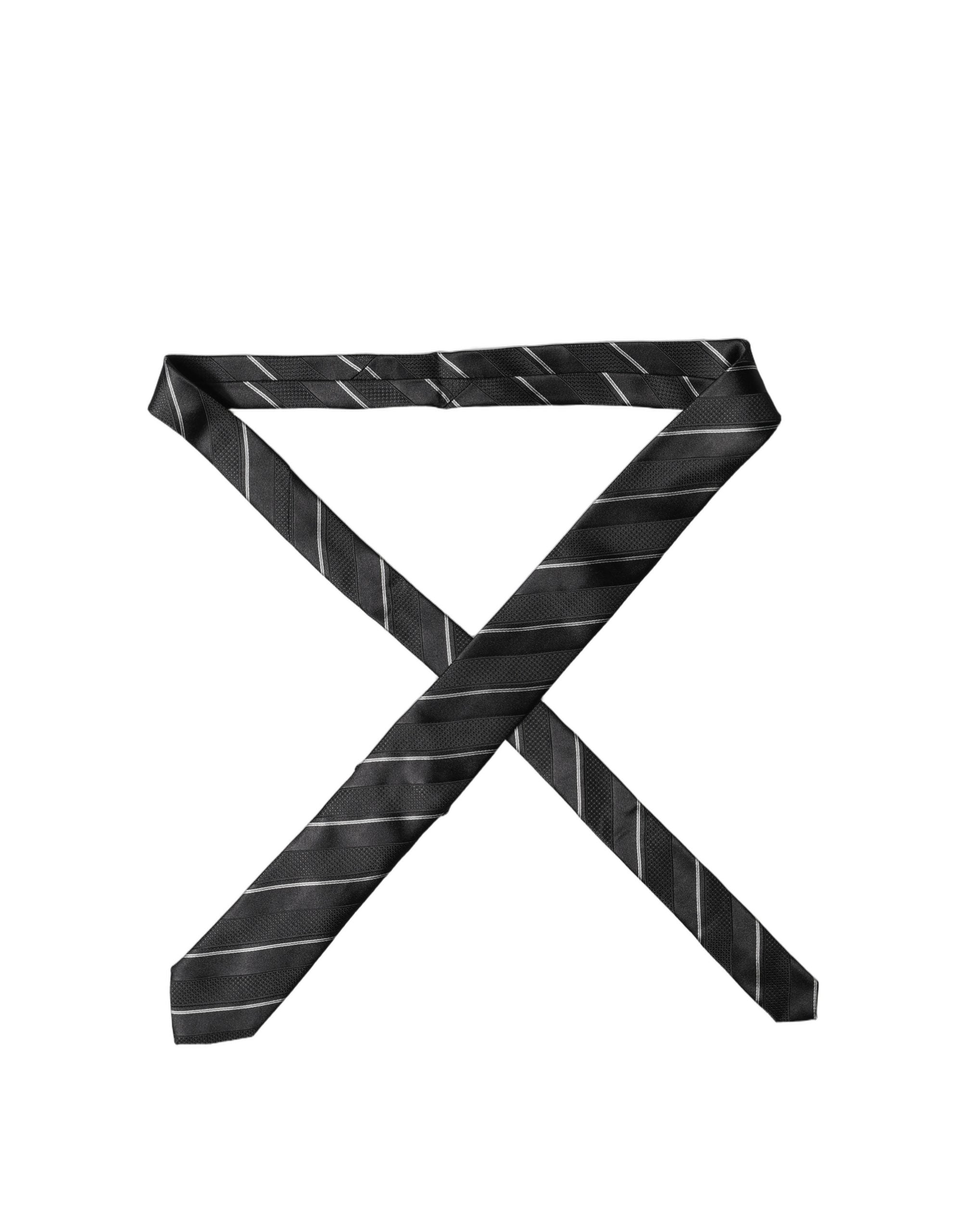 Cravate Homme Réglable Dolce & Gabbana Rayures Noires et Blanches 100% Soie