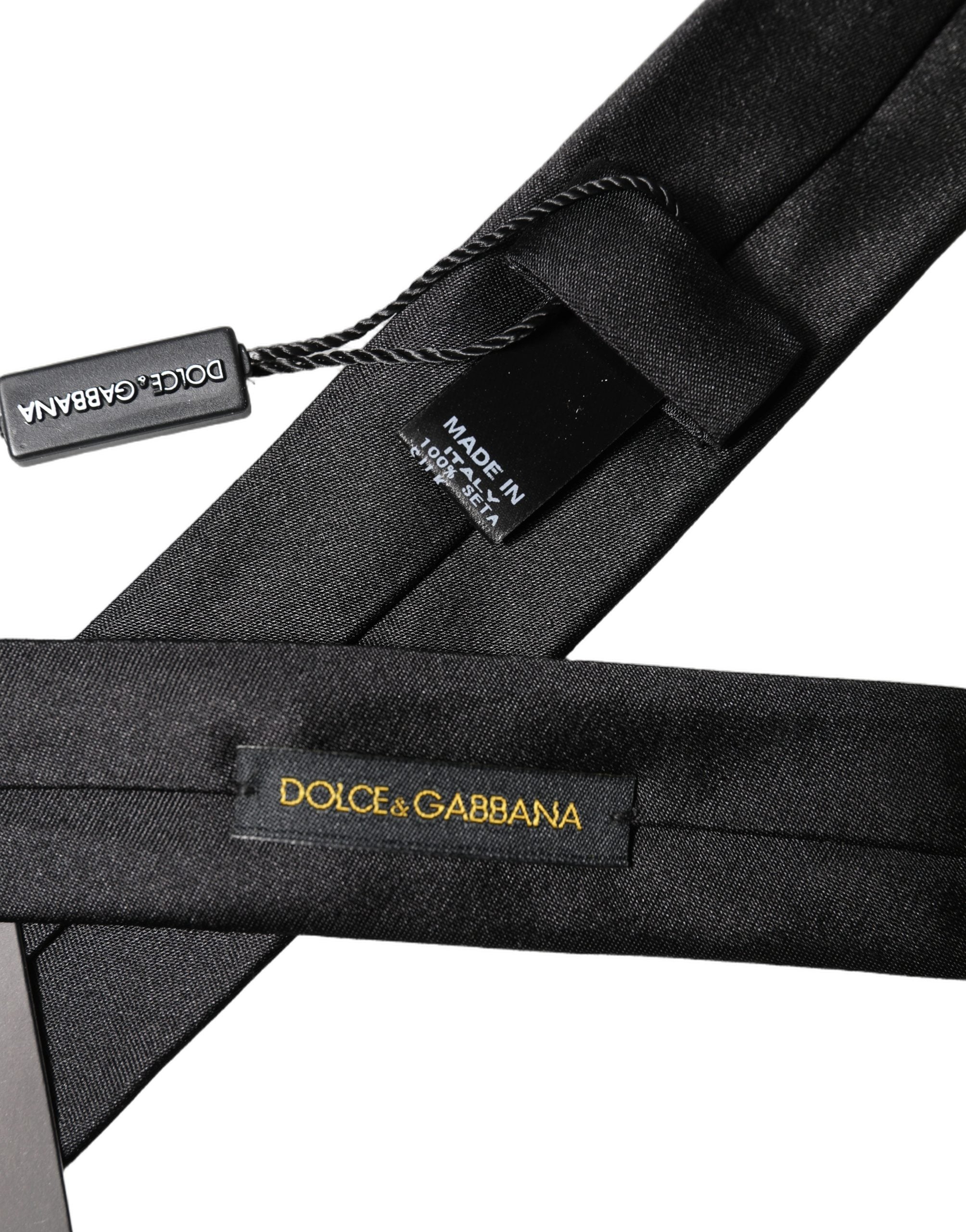 Dolce & Gabbana Schwarze D&G Bestickung Seiden Herrenkrawatte Verstellbar